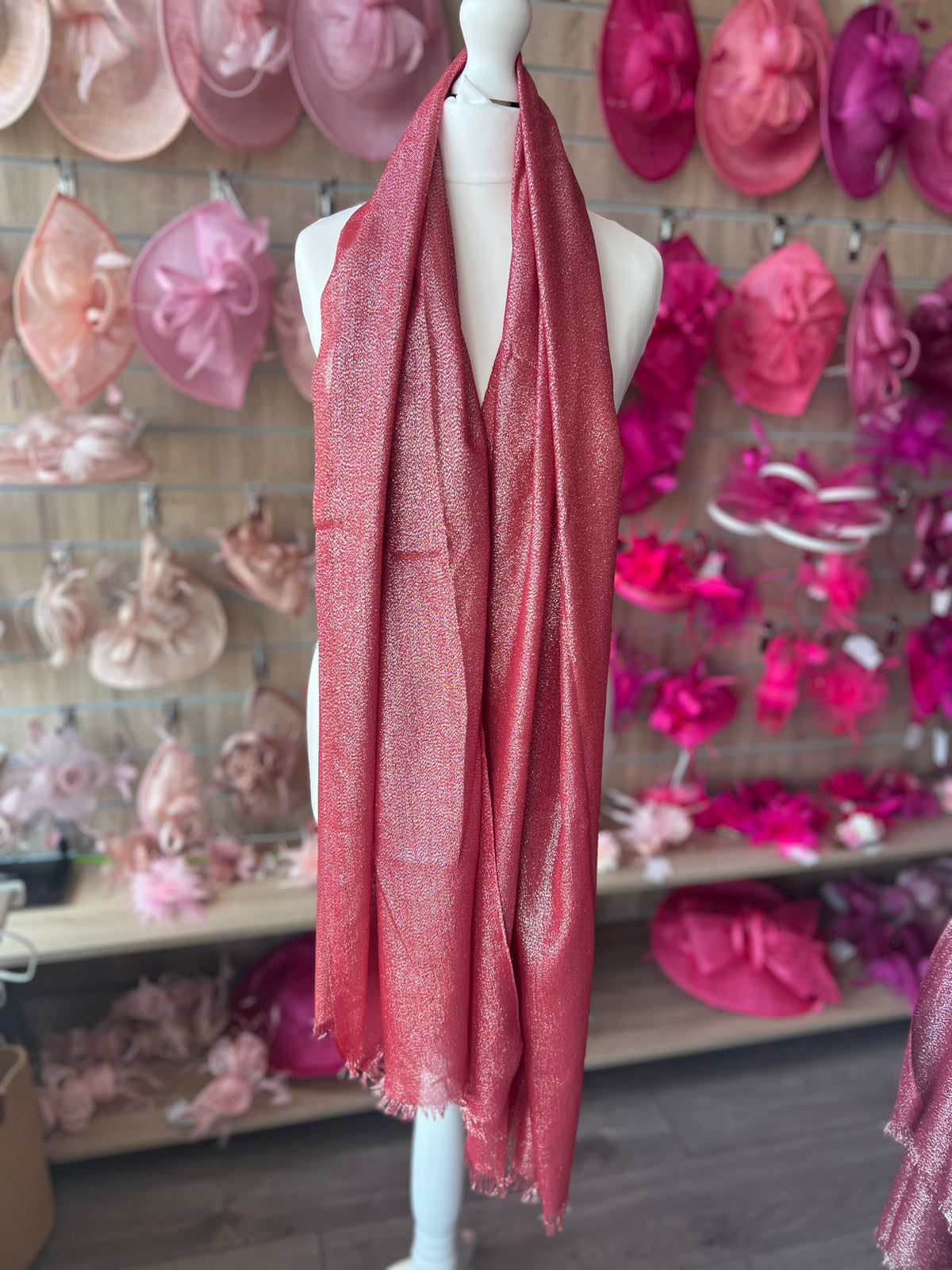 Luxury Red &amp; Silver Shimmer Scarf-Fascinators Direct