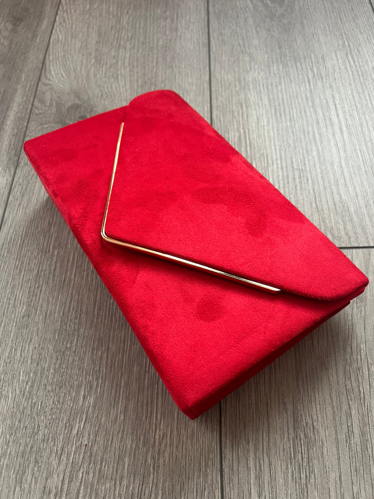 Luxury Red Velvet Envelope Clutch Bag With Gold Trim-Fascinators Direct