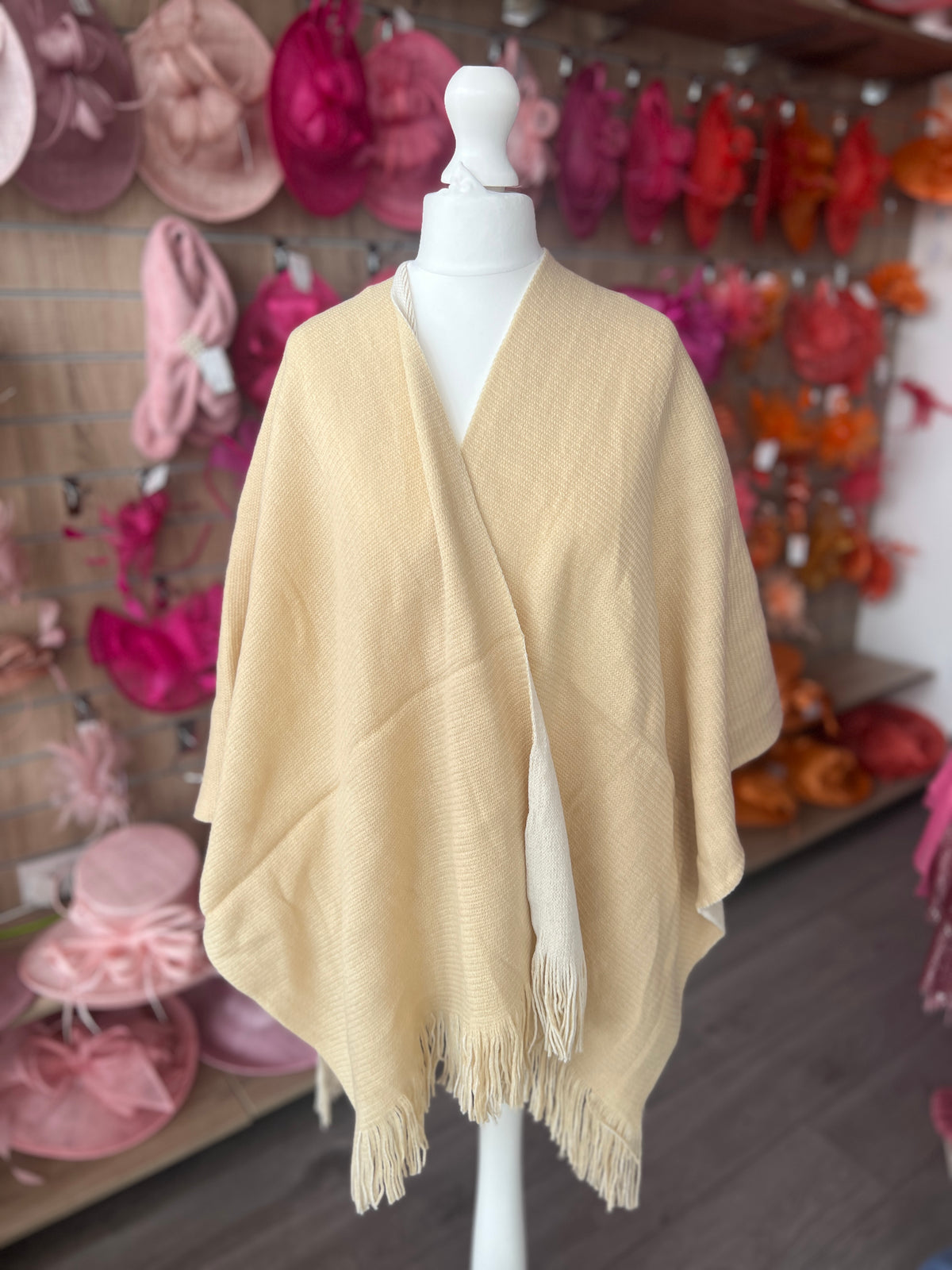 Luxury Reversible Knitted Shawl - Beige &amp; Ivory-Fascinators Direct