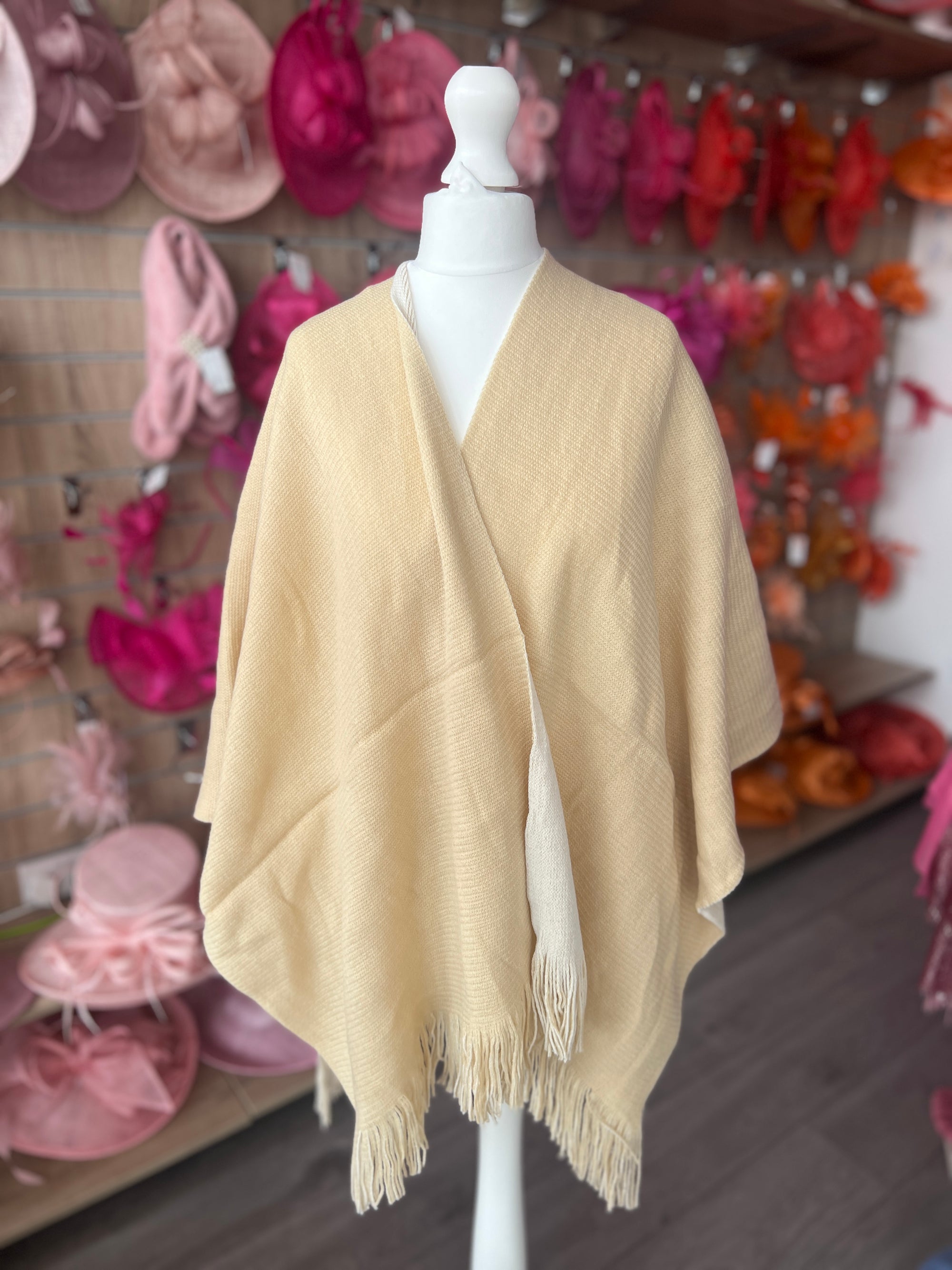 Luxury Reversible Knitted Shawl - Beige & Ivory-Fascinators Direct