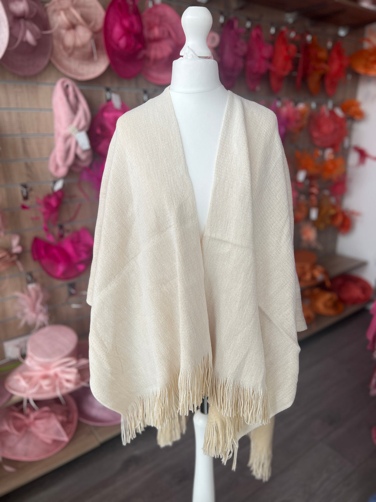 Luxury Reversible Knitted Shawl - Beige &amp; Ivory-Fascinators Direct