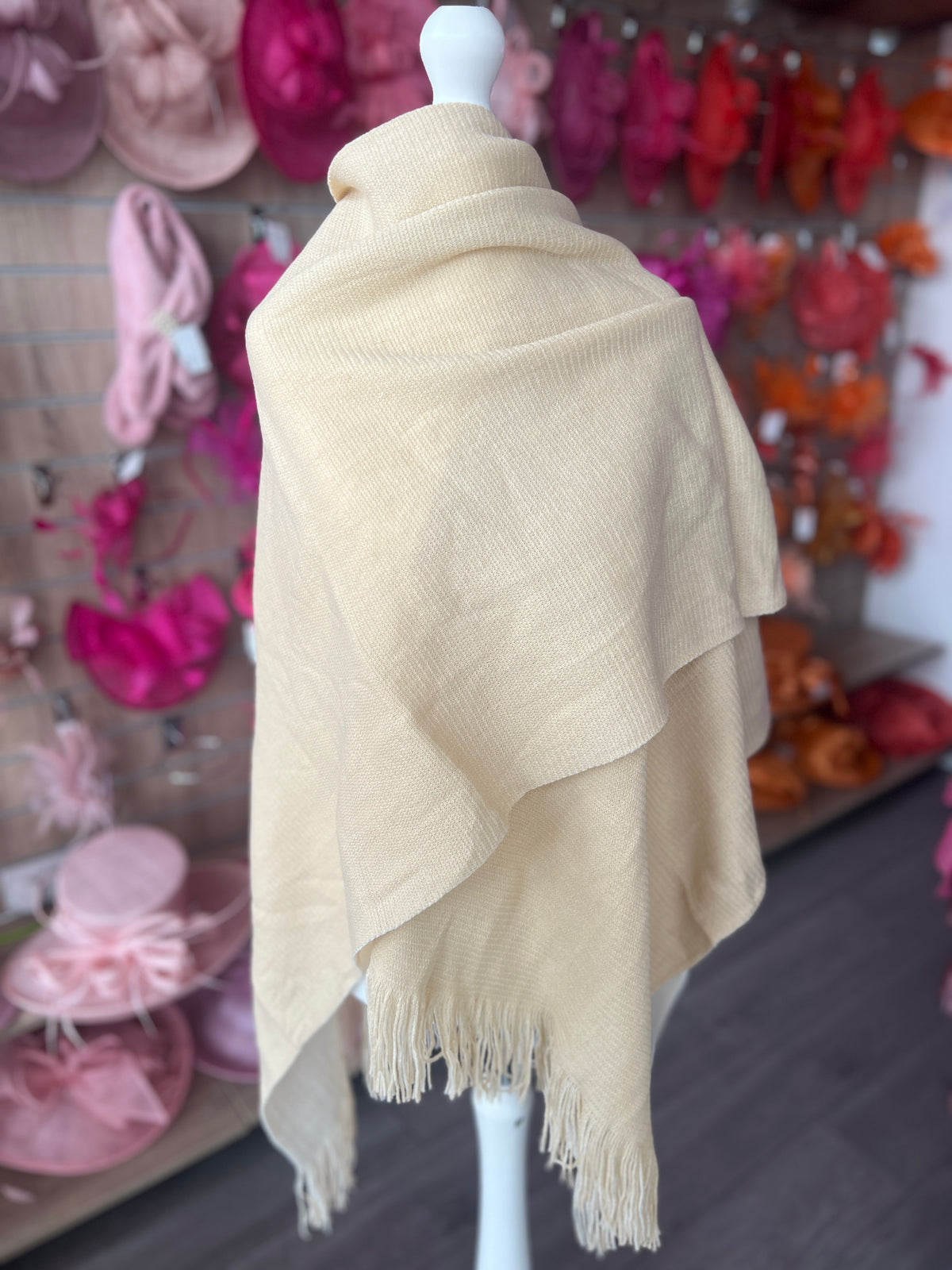 Luxury Reversible Knitted Shawl - Beige &amp; Ivory-Fascinators Direct