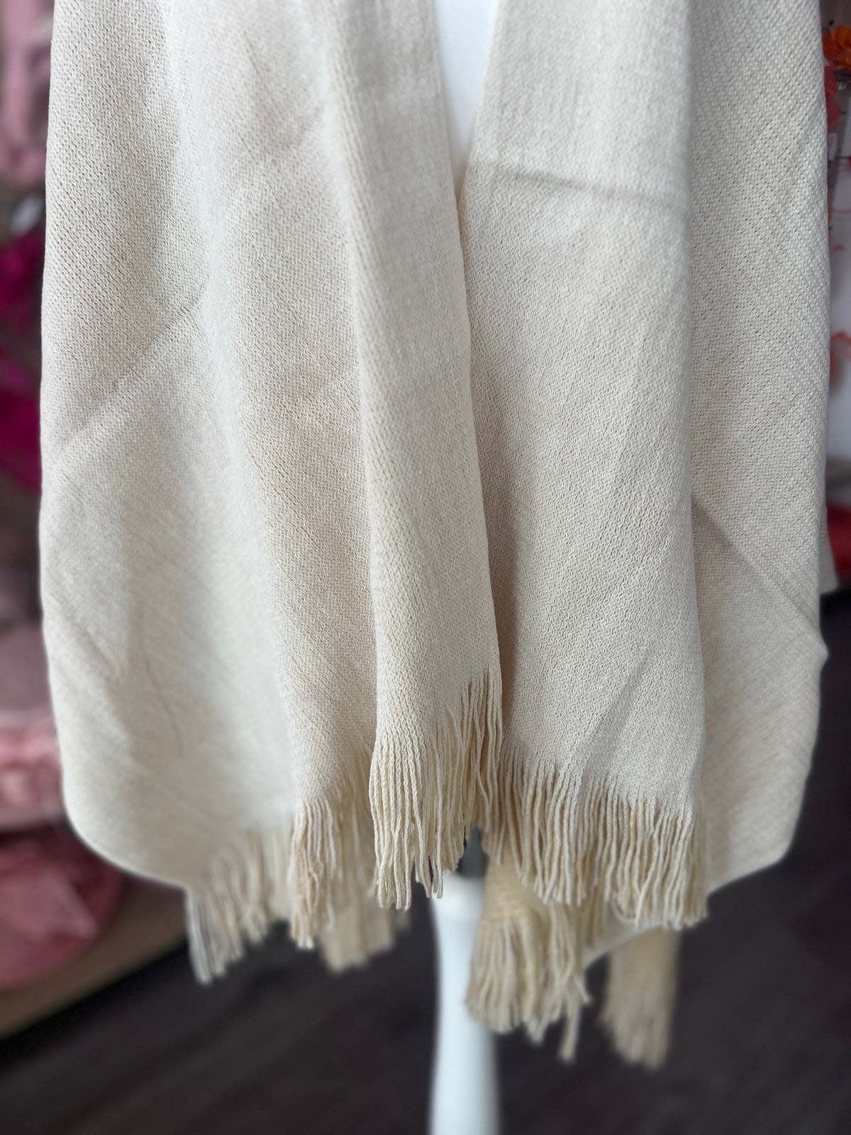 Luxury Reversible Knitted Shawl - Beige &amp; Ivory-Fascinators Direct