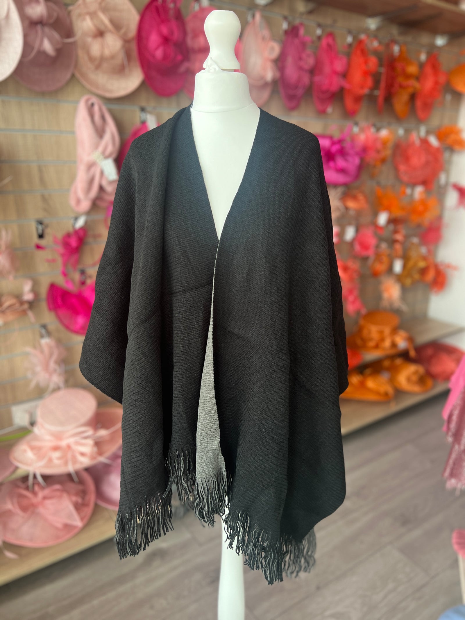 Luxury Reversible Knitted Shawl - Black & Grey-Fascinators Direct