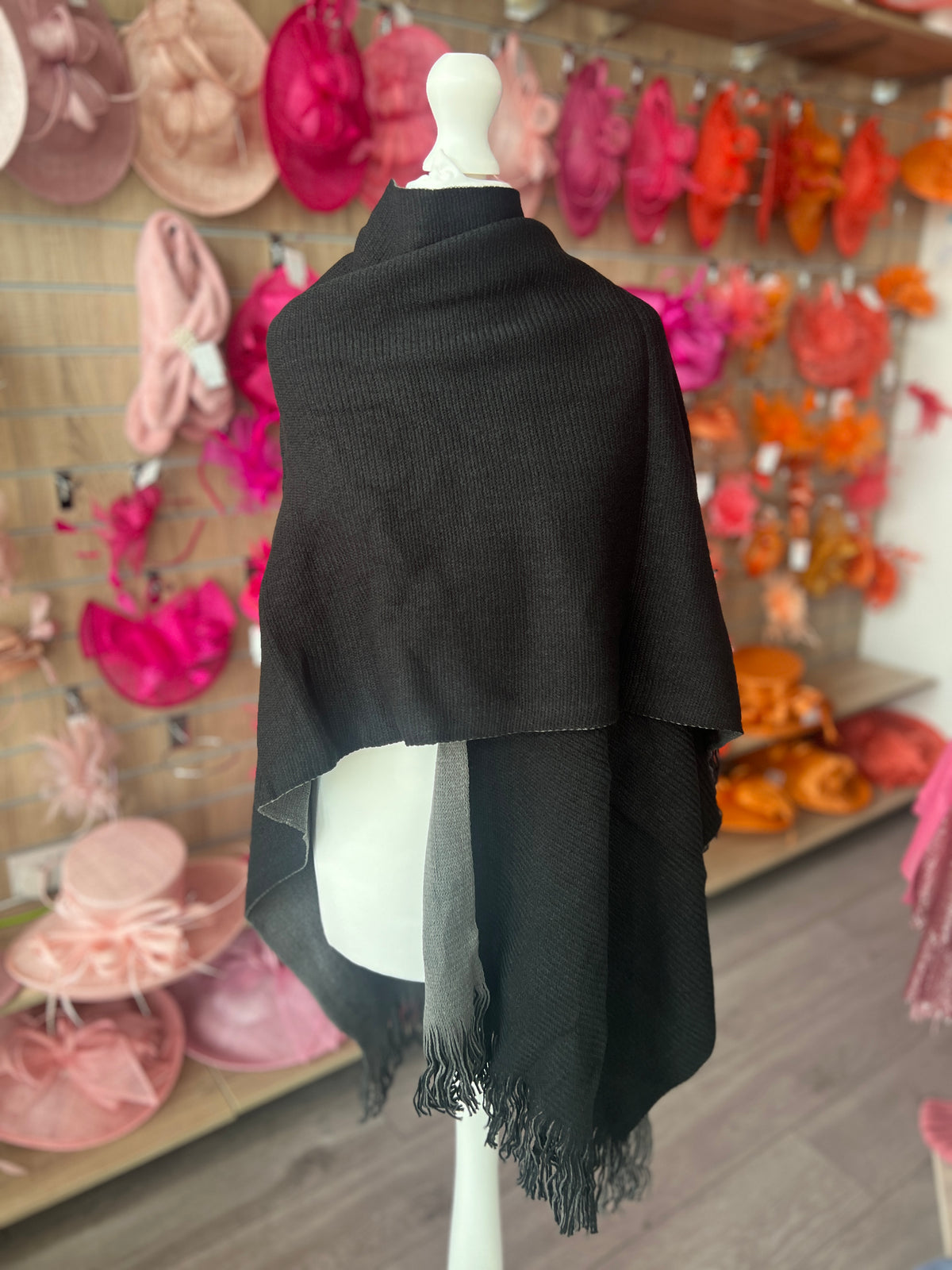 Luxury Reversible Knitted Shawl - Black &amp; Grey-Fascinators Direct