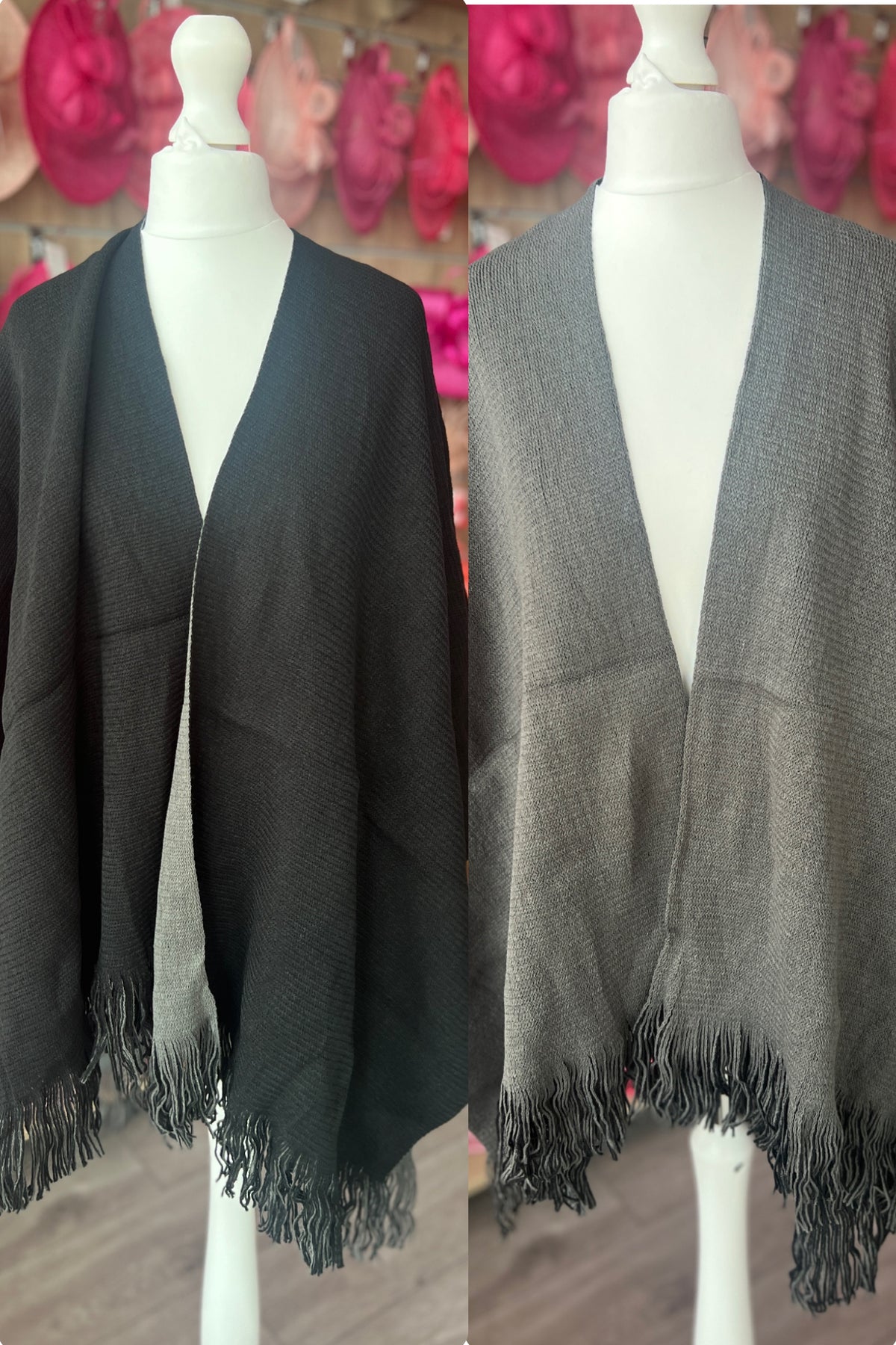 Luxury Reversible Knitted Shawl - Black &amp; Grey-Fascinators Direct