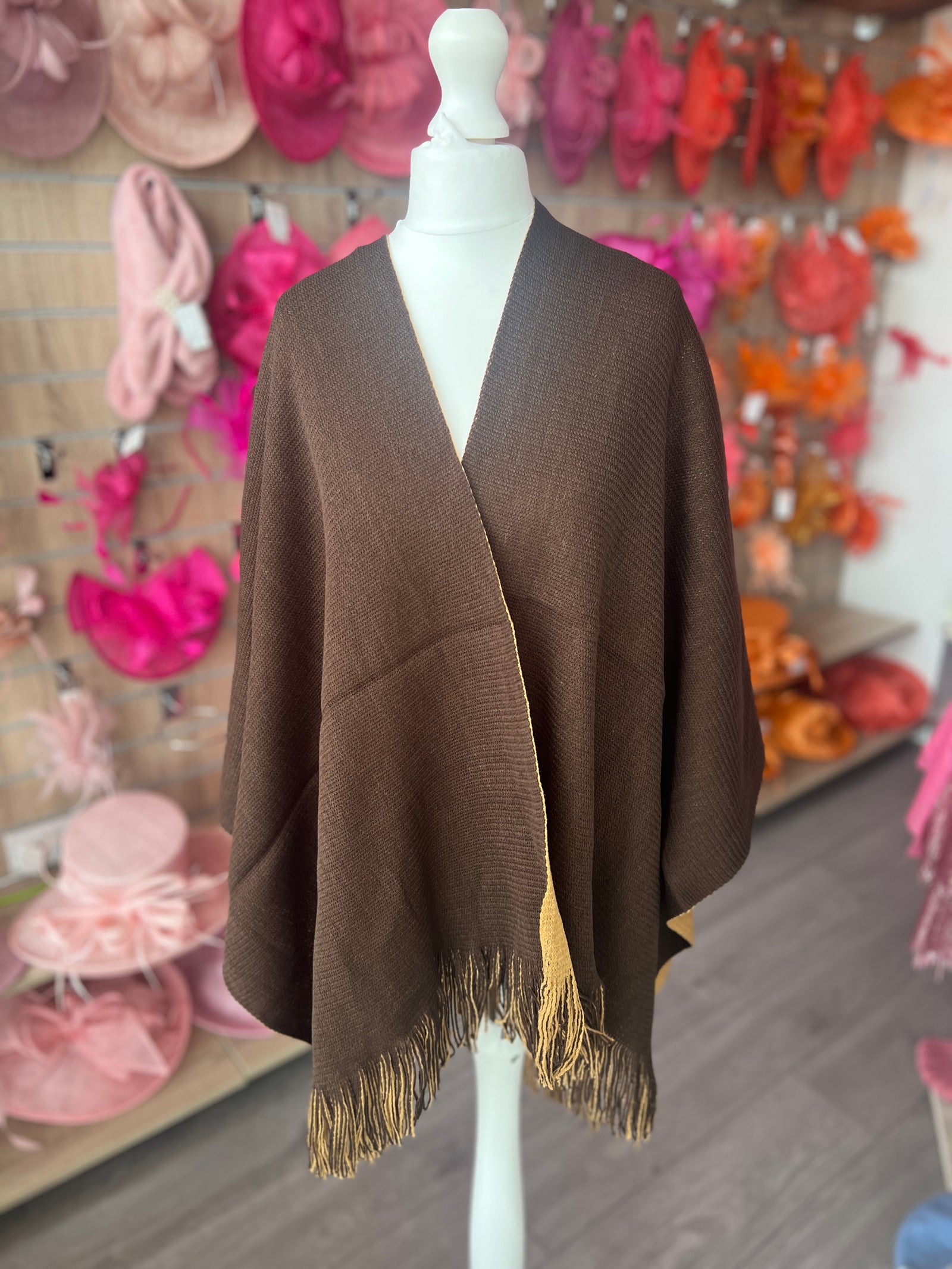 Luxury Reversible Knitted Shawl - Camel & Brown-Fascinators Direct