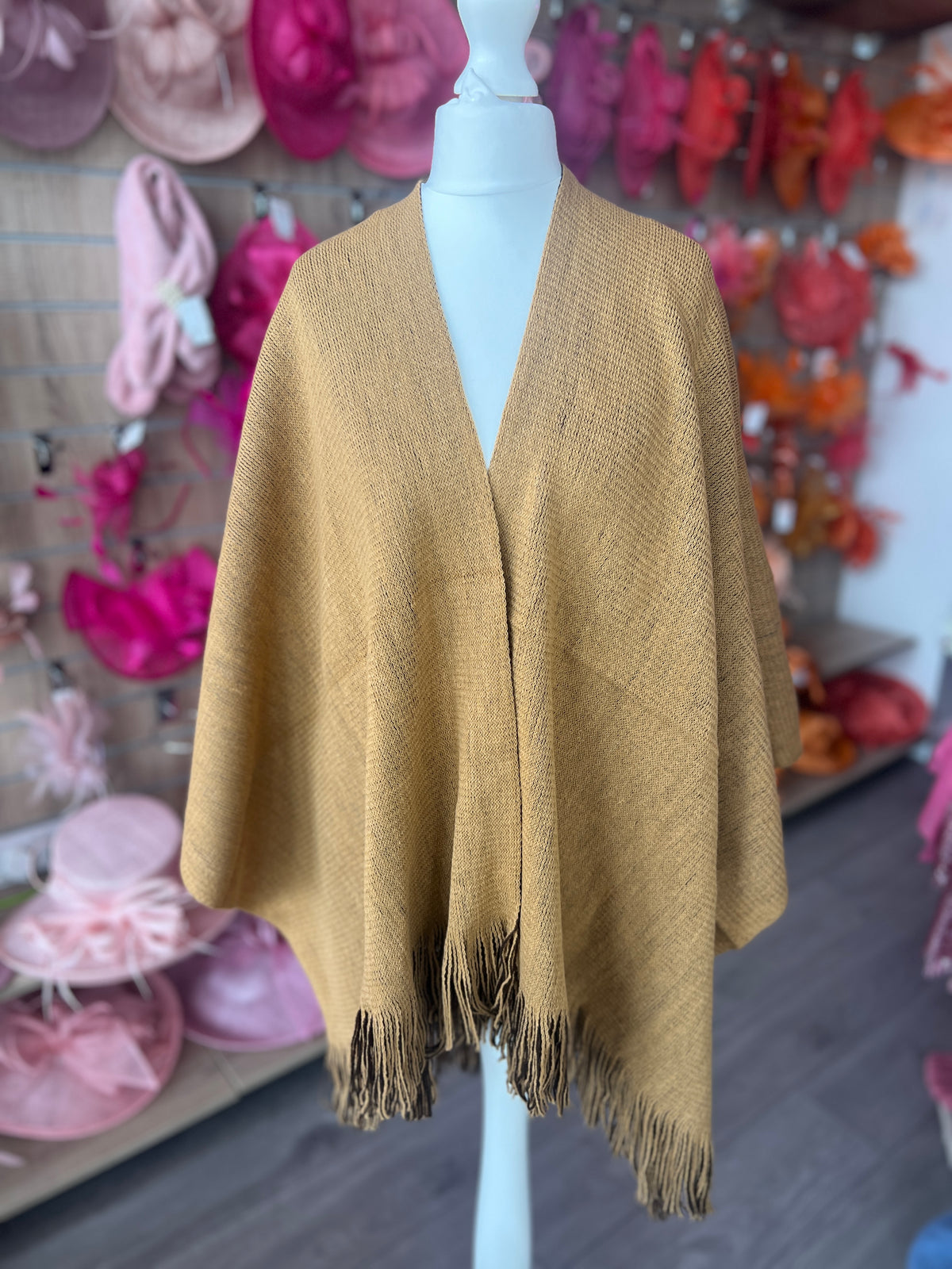 Luxury Reversible Knitted Shawl - Camel &amp; Brown-Fascinators Direct