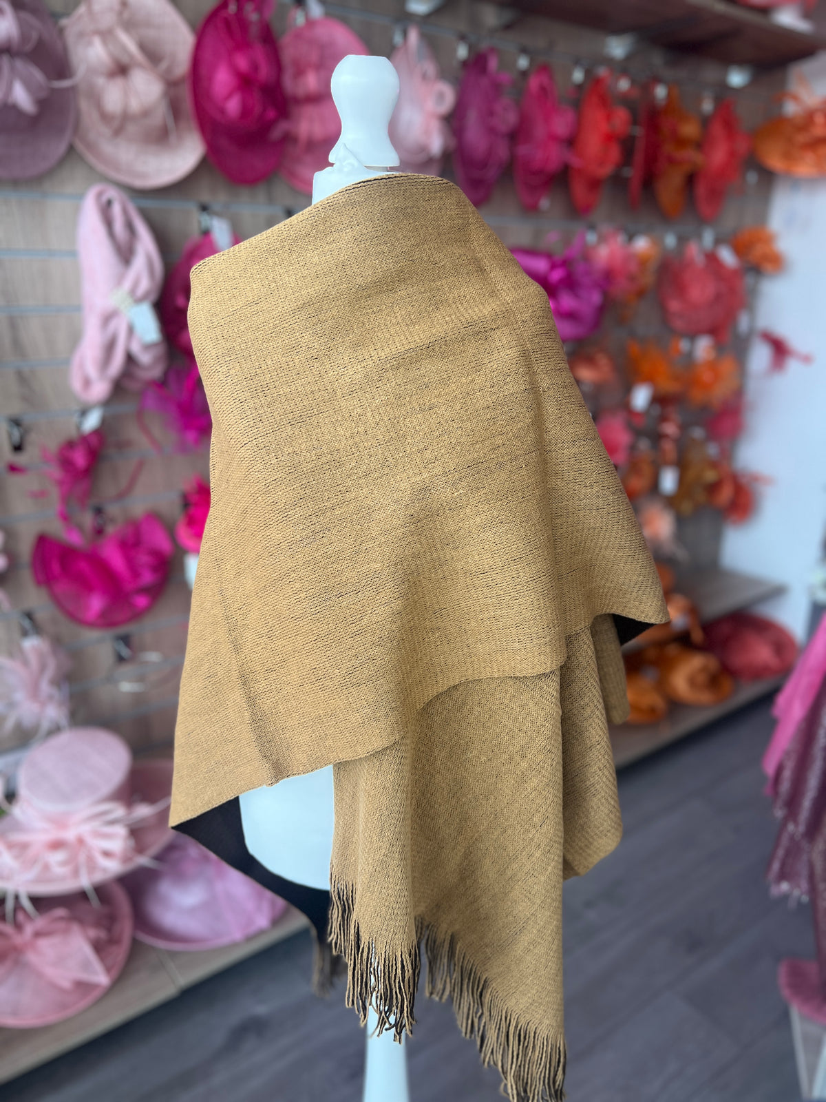 Luxury Reversible Knitted Shawl - Camel &amp; Brown-Fascinators Direct