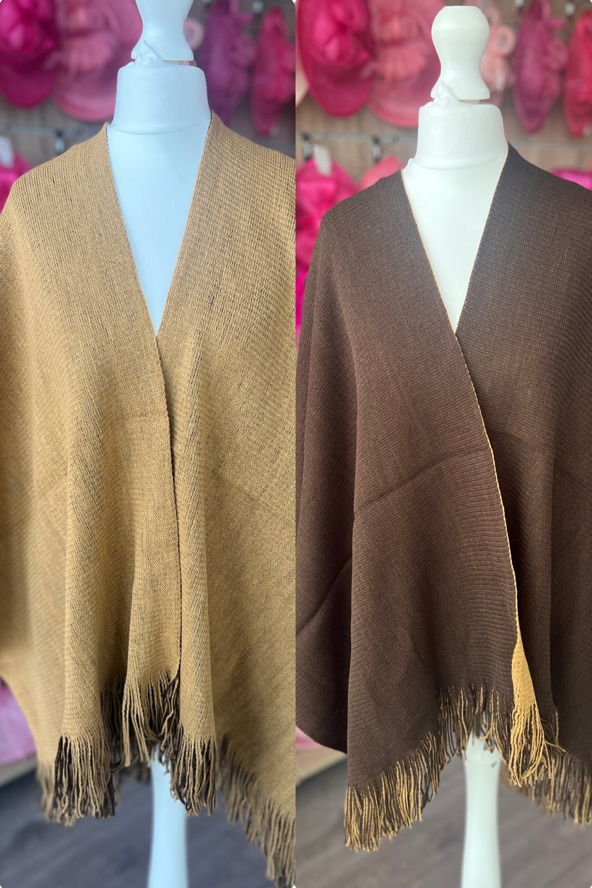 Luxury Reversible Knitted Shawl - Camel &amp; Brown-Fascinators Direct