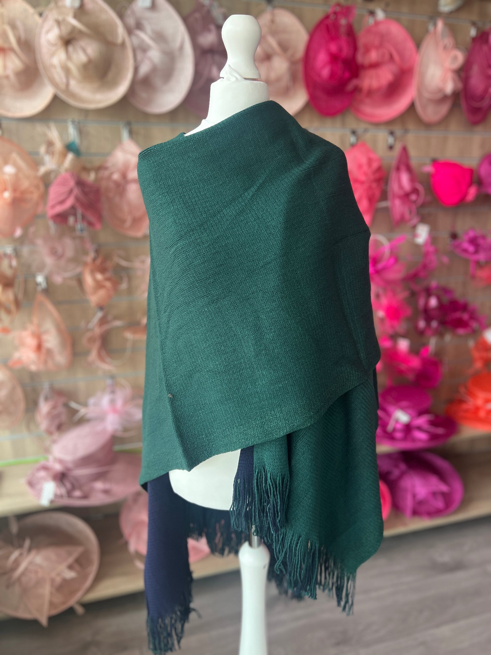 Luxury Reversible Knitted Shawl - Green & Navy-Fascinators Direct