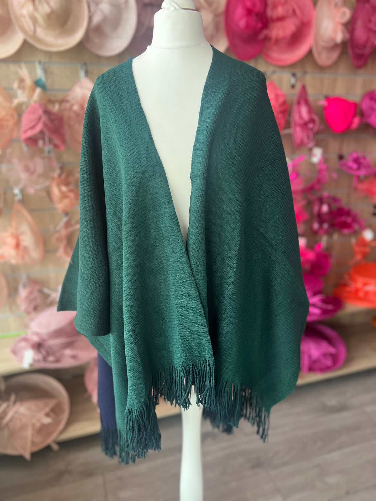 Luxury Reversible Knitted Shawl - Green &amp; Navy-Fascinators Direct