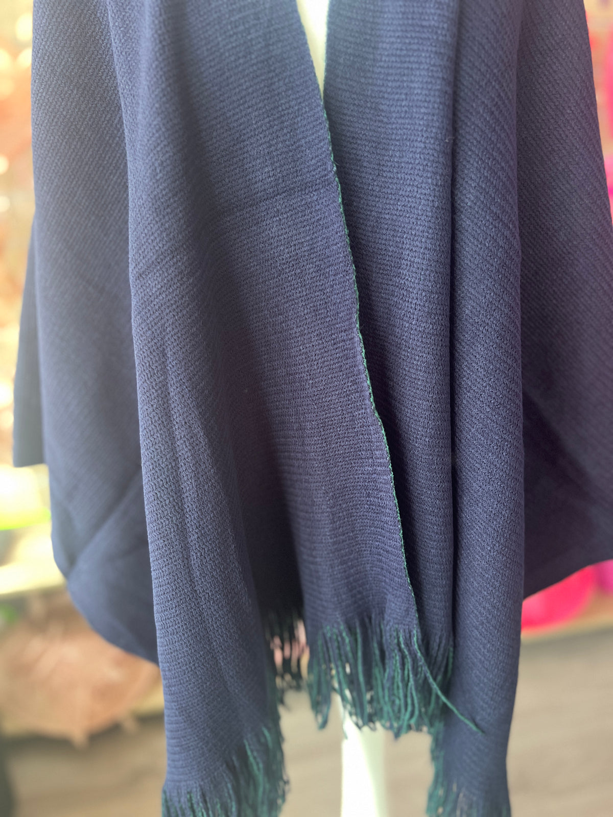 Luxury Reversible Knitted Shawl - Green &amp; Navy-Fascinators Direct