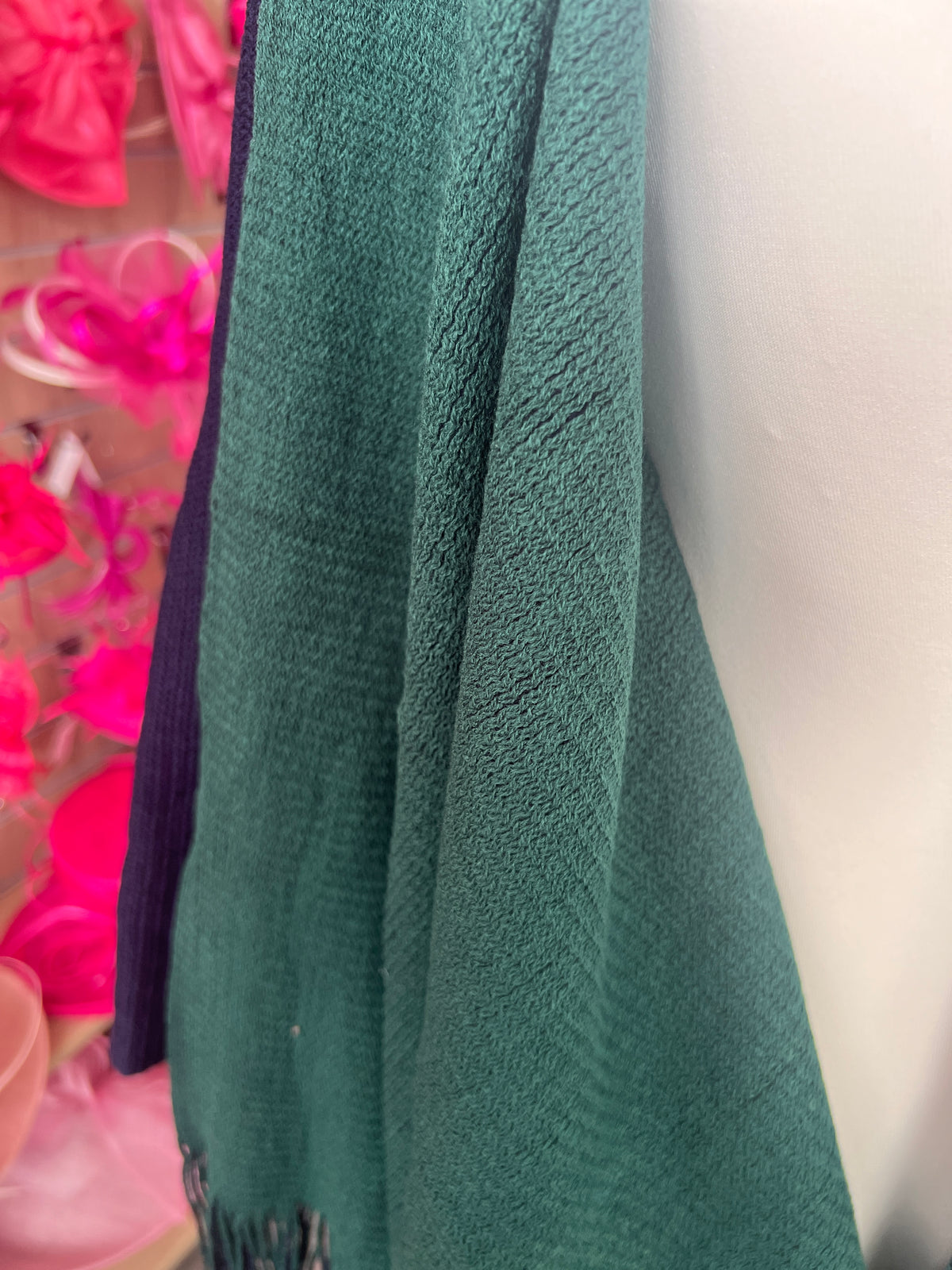 Luxury Reversible Knitted Shawl - Green &amp; Navy-Fascinators Direct