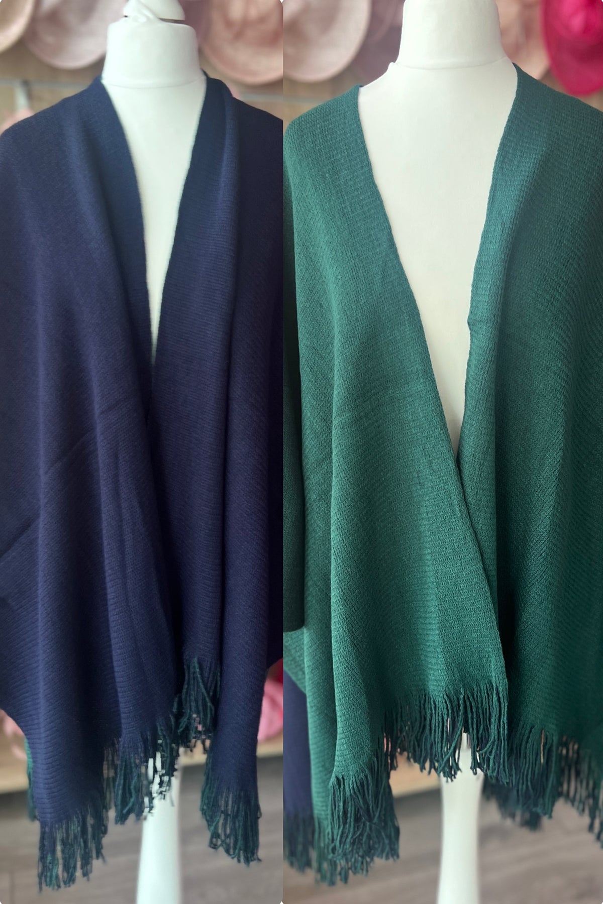 Luxury Reversible Knitted Shawl - Green &amp; Navy-Fascinators Direct