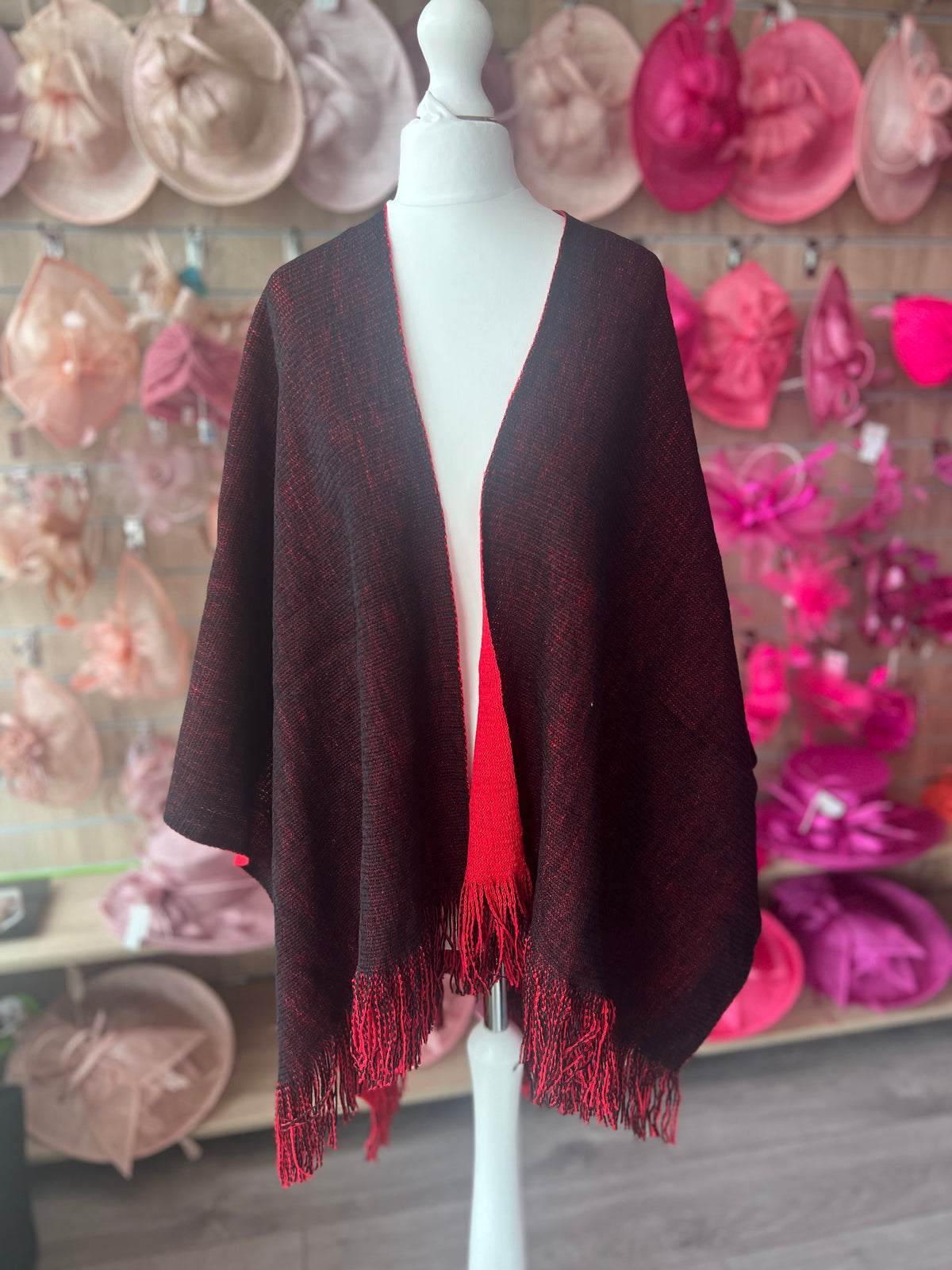 Luxury Reversible Knitted Shawl - Red &amp; Black-Fascinators Direct