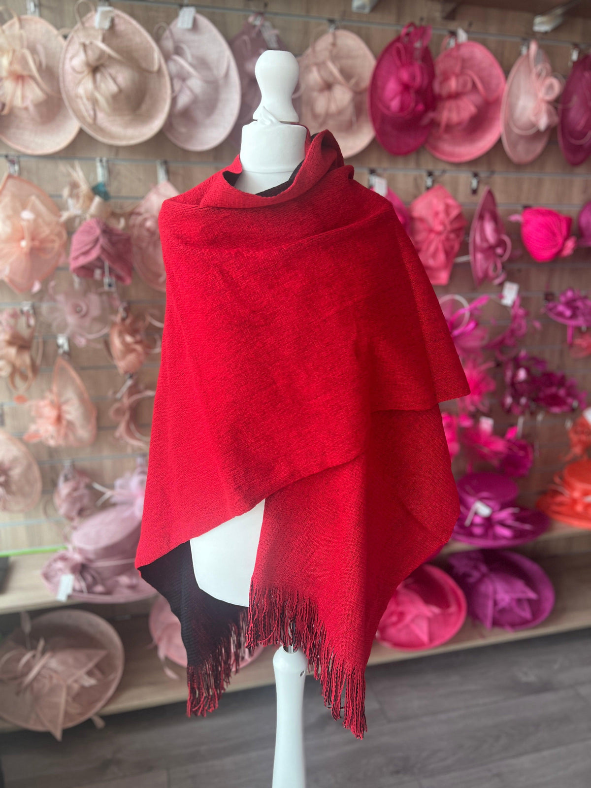 Luxury Reversible Knitted Shawl - Red &amp; Black-Fascinators Direct