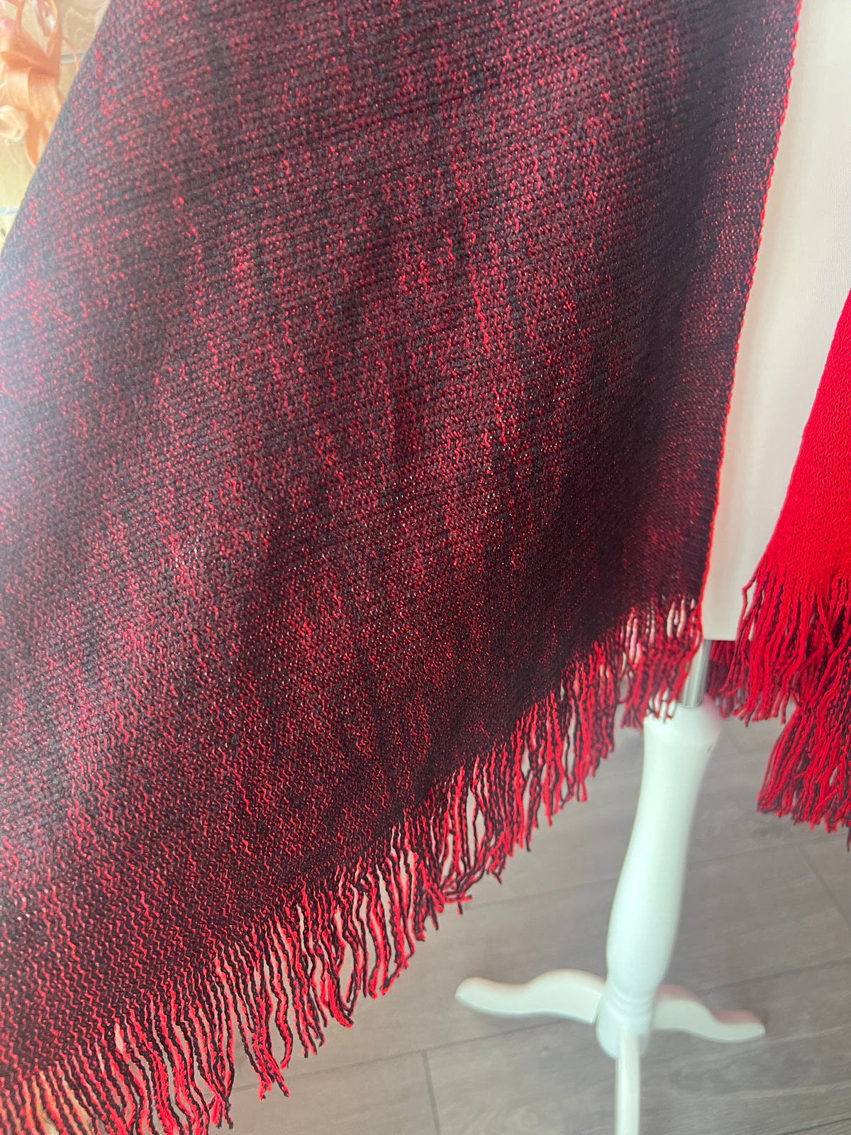 Luxury Reversible Knitted Shawl - Red &amp; Black-Fascinators Direct