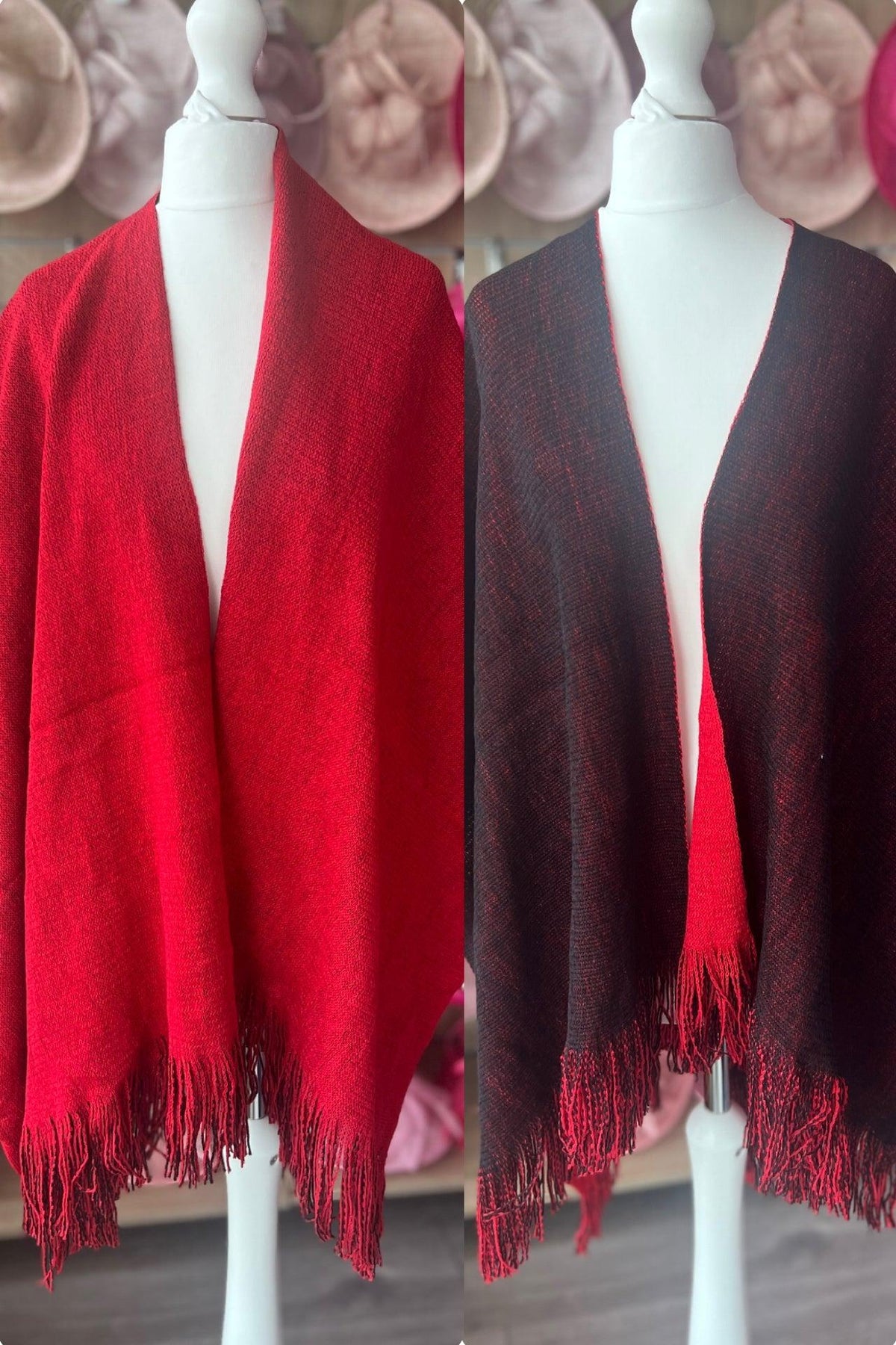 Luxury Reversible Knitted Shawl - Red &amp; Black-Fascinators Direct