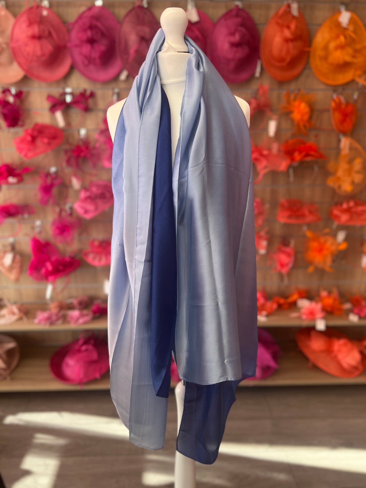Luxury Royal Blue &amp; Pale Blue Ombre Silk Scarf-Fascinators Direct