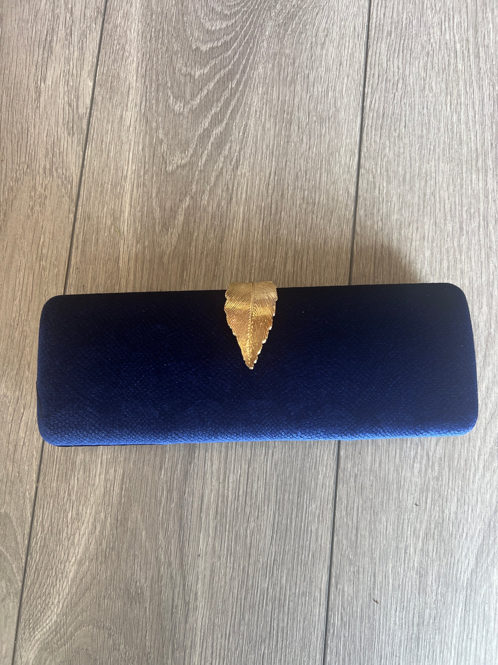 Luxury Royal Blue Velvet Clutch Bag With Gold Leaf Detail-Fascinators Direct