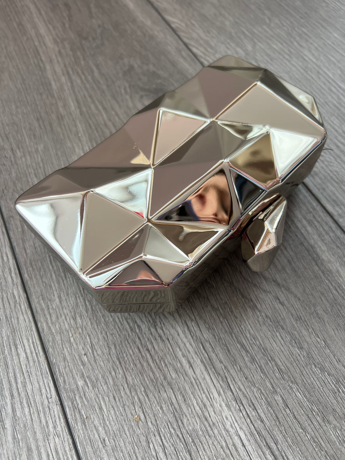 Luxury Silver Chrome Geometric Clutch Bag-Fascinators Direct
