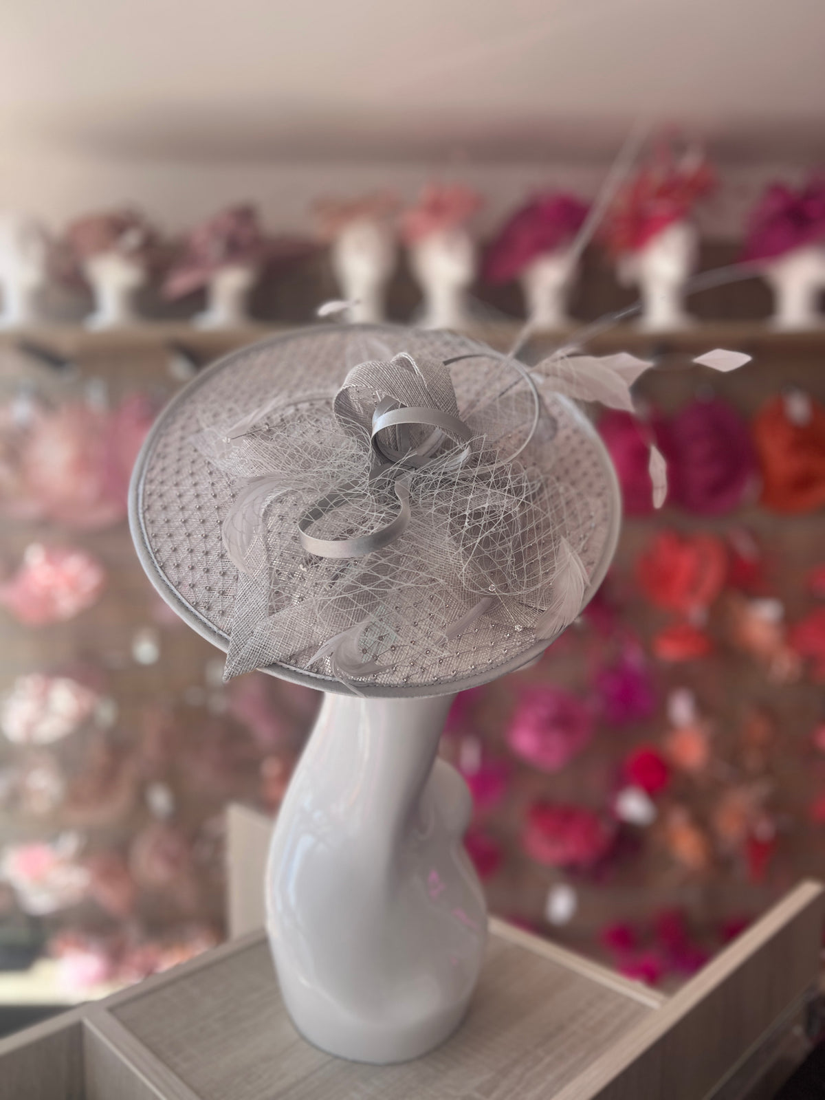 Luxury Silver Hatinator with Crystal Mesh-Fascinators Direct