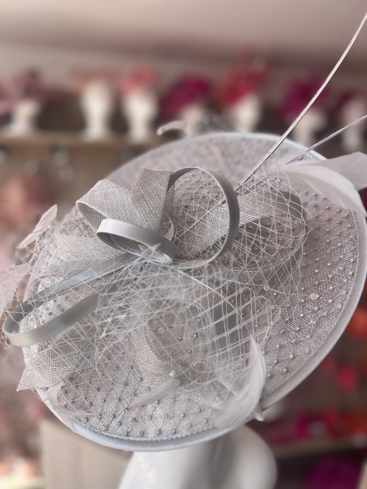 Luxury Silver Hatinator with Crystal Mesh-Fascinators Direct