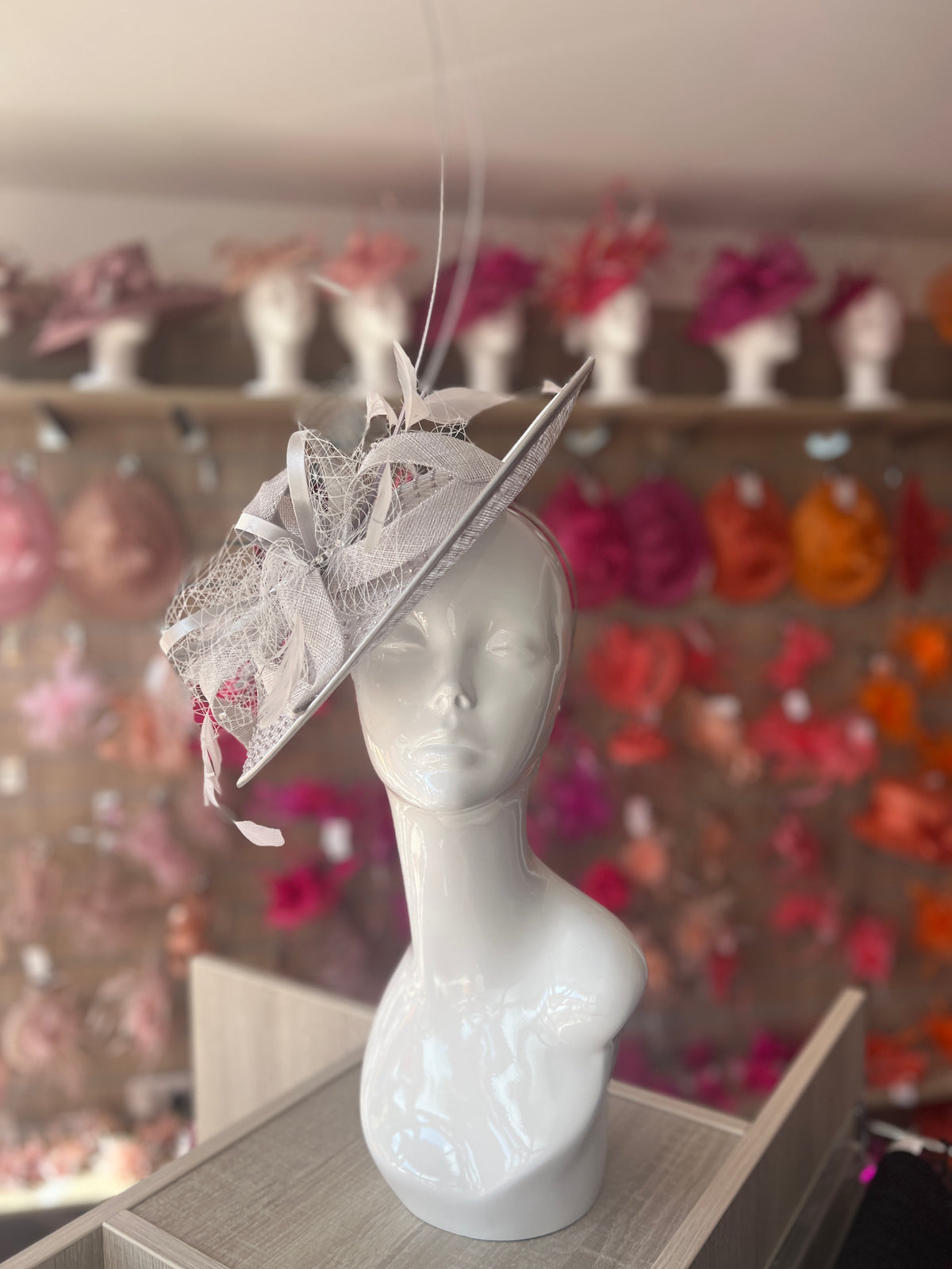 Luxury Silver Hatinator with Crystal Mesh-Fascinators Direct