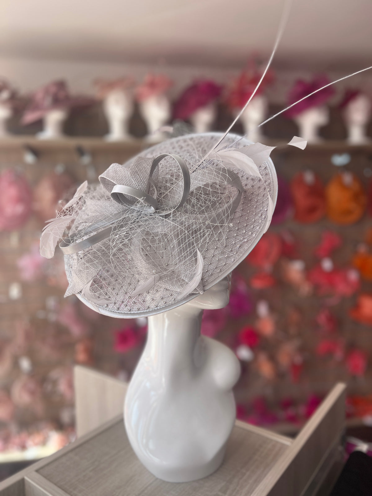 Luxury Silver Hatinator with Crystal Mesh-Fascinators Direct