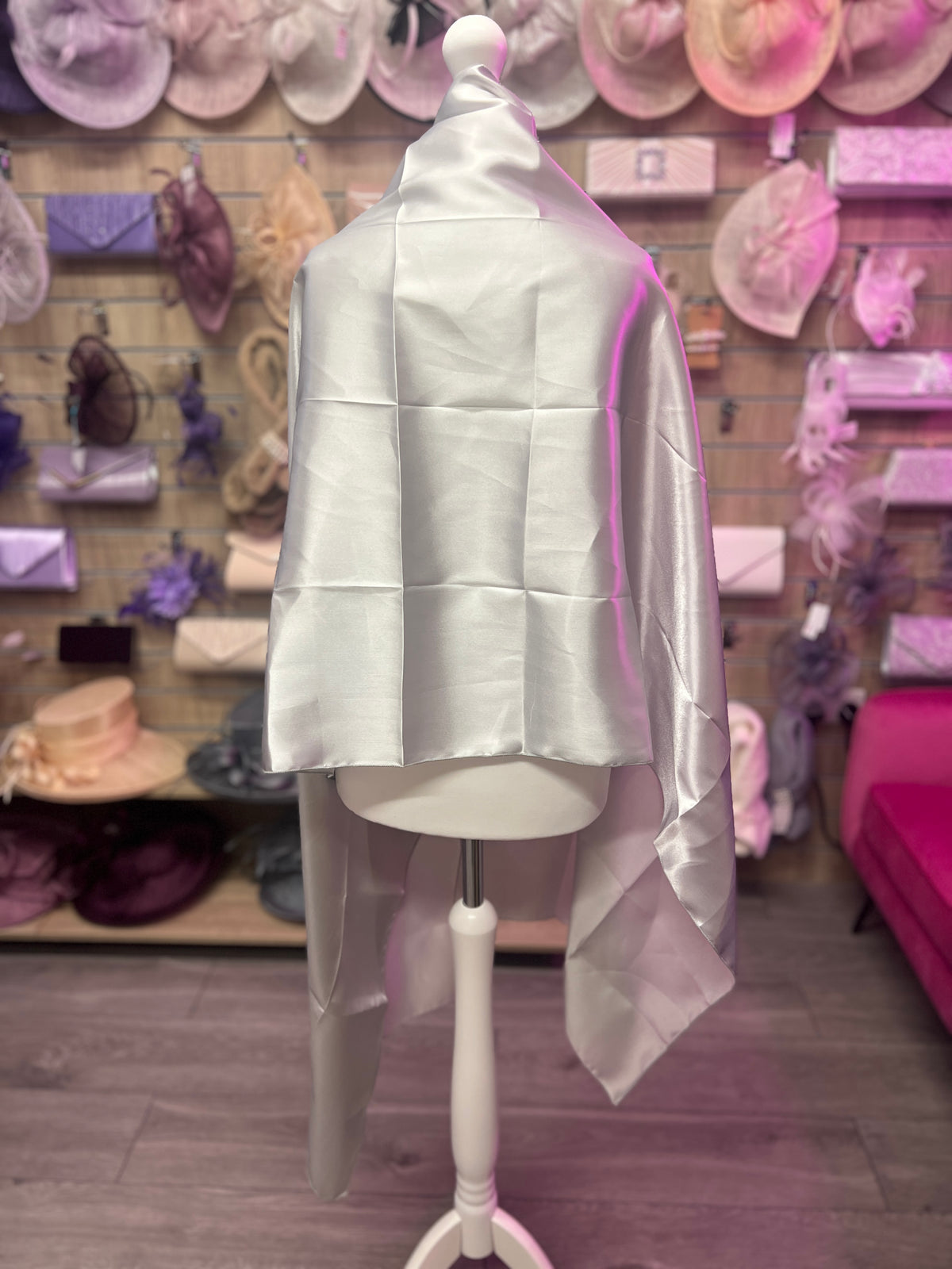 Luxury Silver Silk Scarf/Shawl-Fascinators Direct