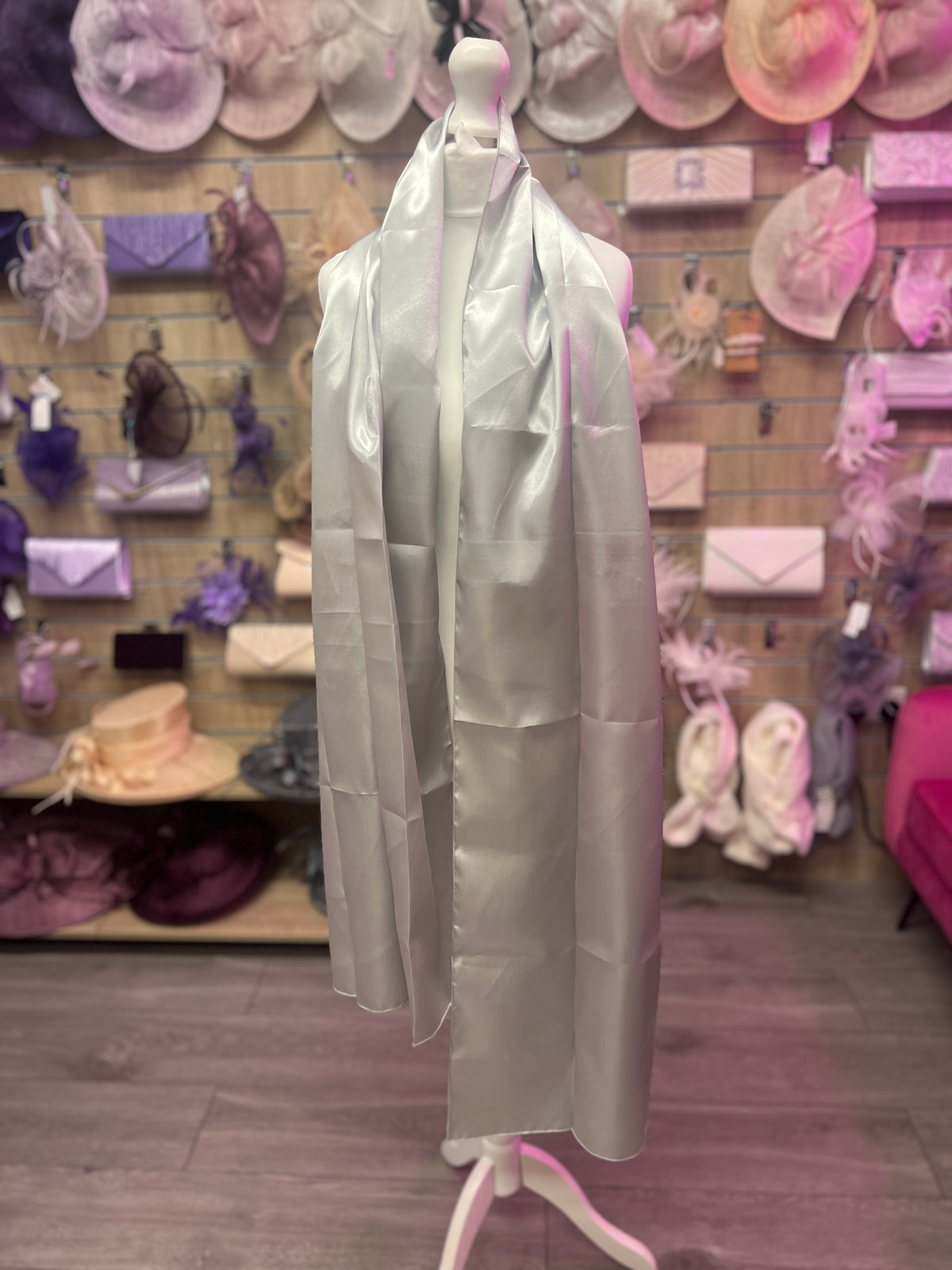 Luxury Silver Silk Scarf/Shawl-Fascinators Direct