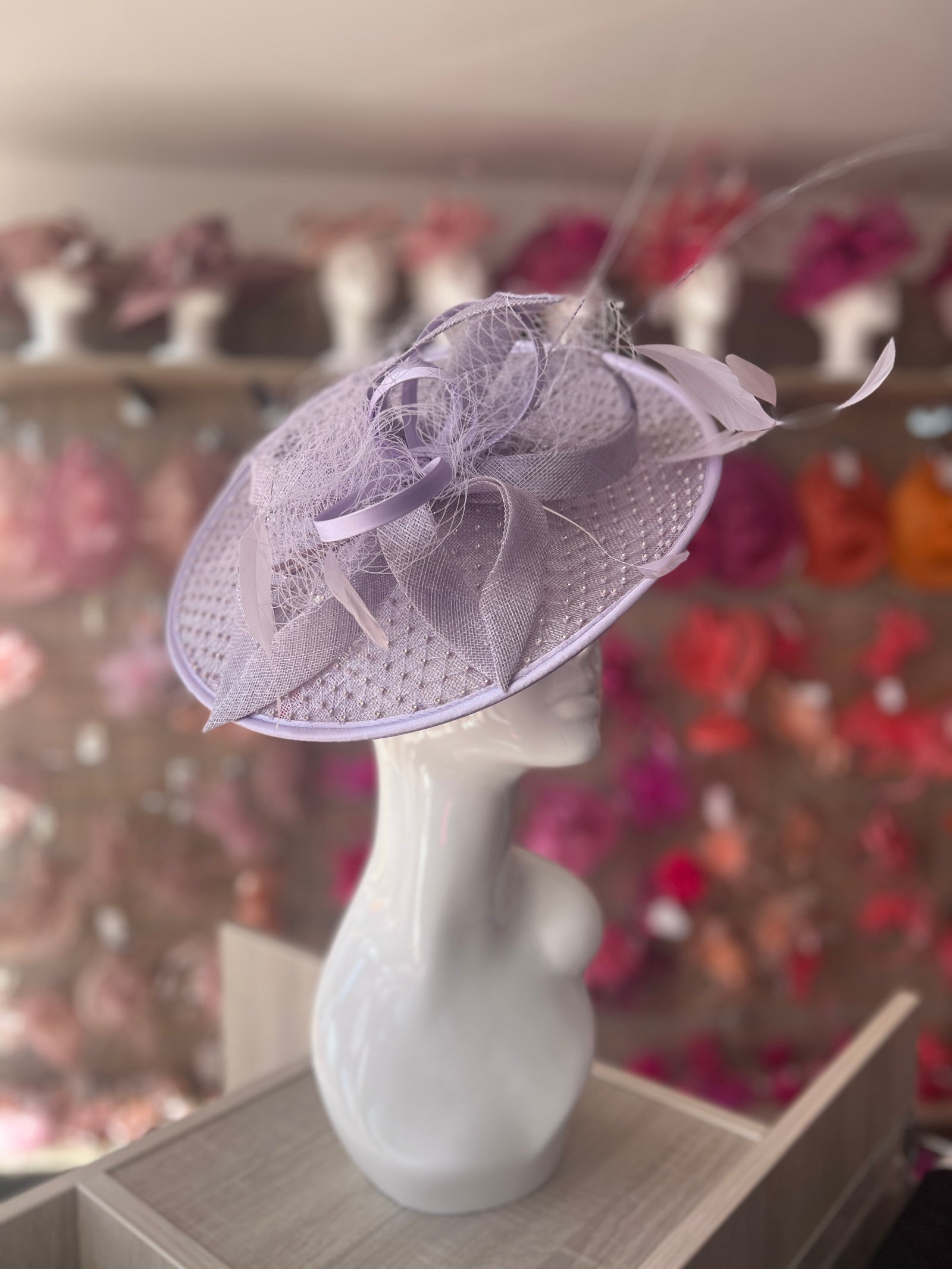 Luxury Sweet Lavender Hatinator with Crystal Mesh-Fascinators Direct