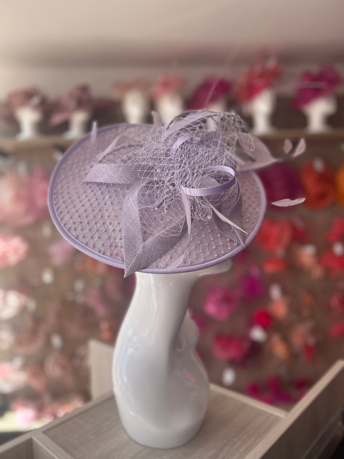 Luxury Sweet Lavender Hatinator with Crystal Mesh-Fascinators Direct