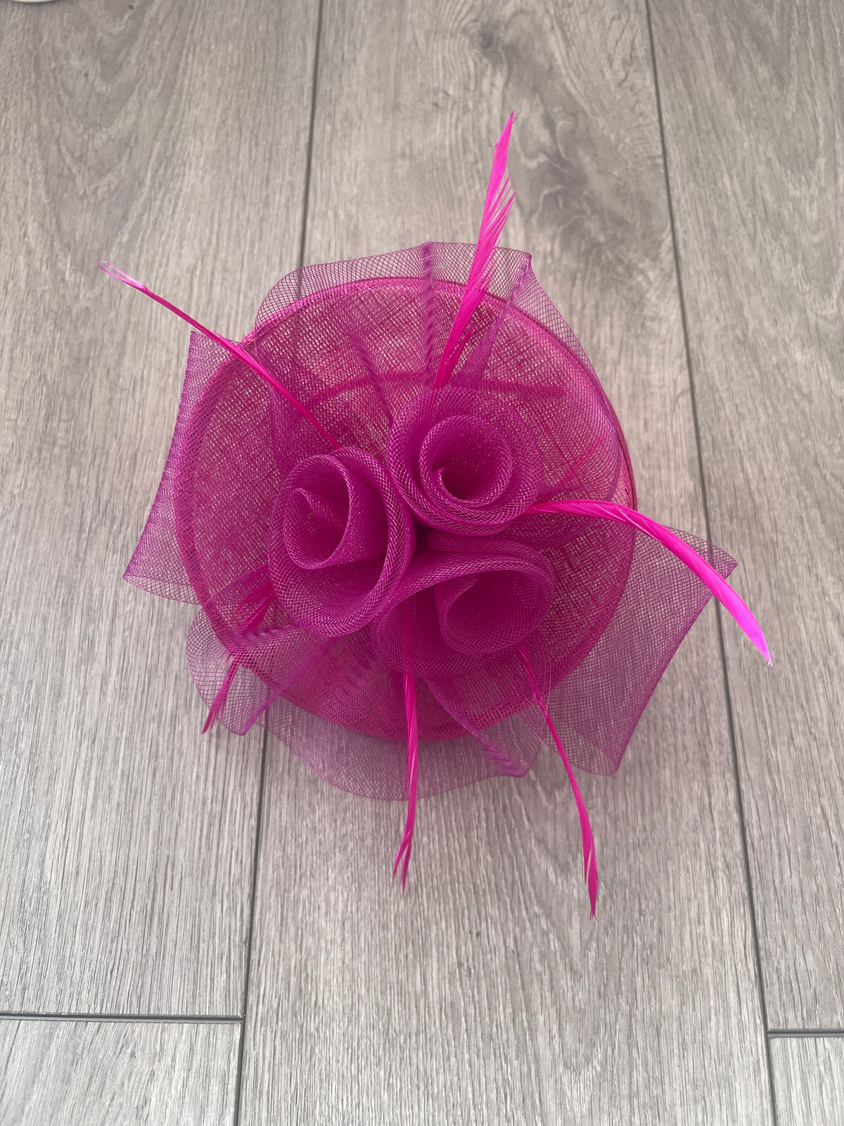 Magenta Disc Fascinator With Floral Design &amp; Feathers-Fascinators Direct