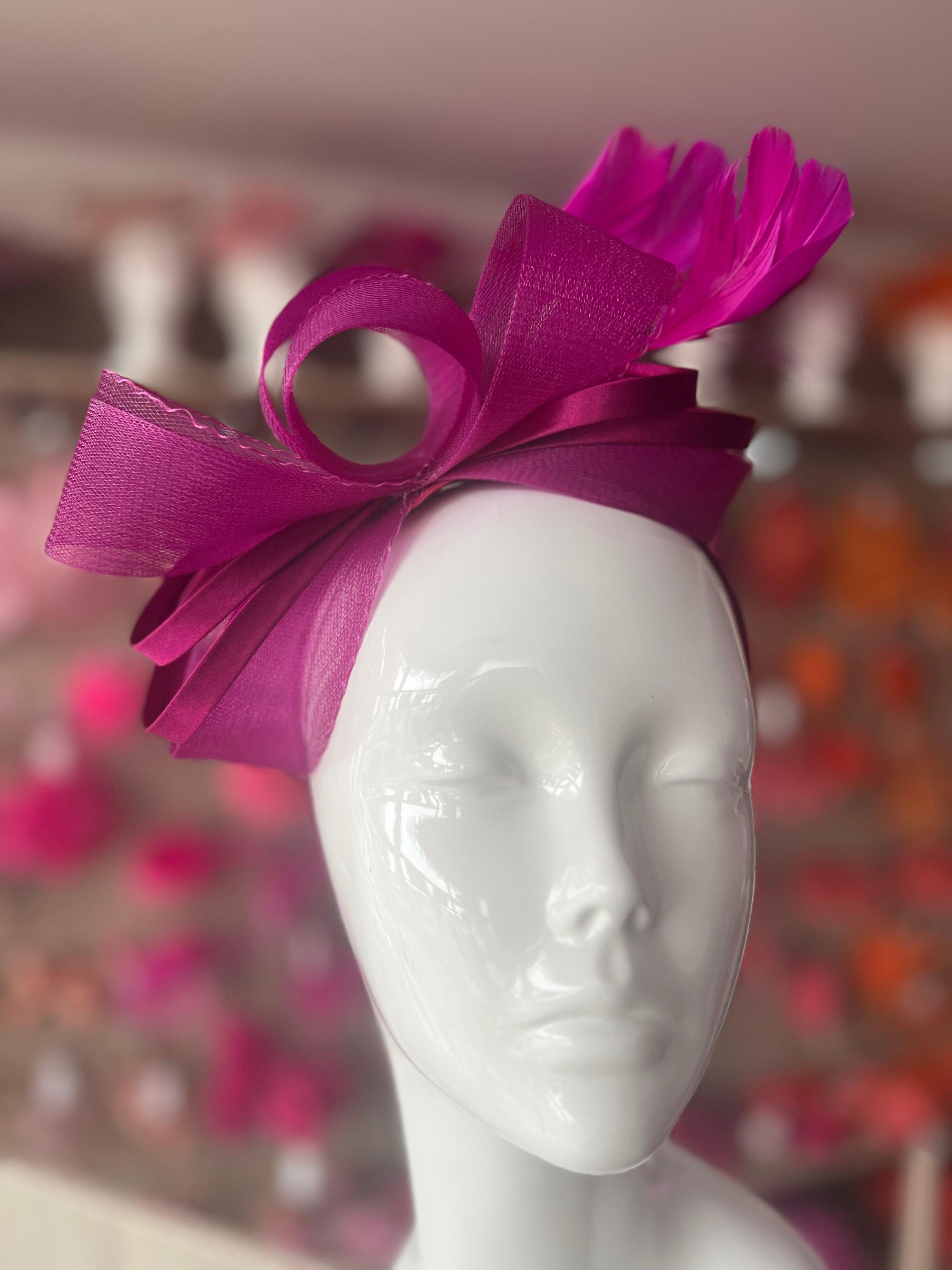 Magenta Large Loop Crinoline & Satin Headband Fascinator-Fascinators Direct