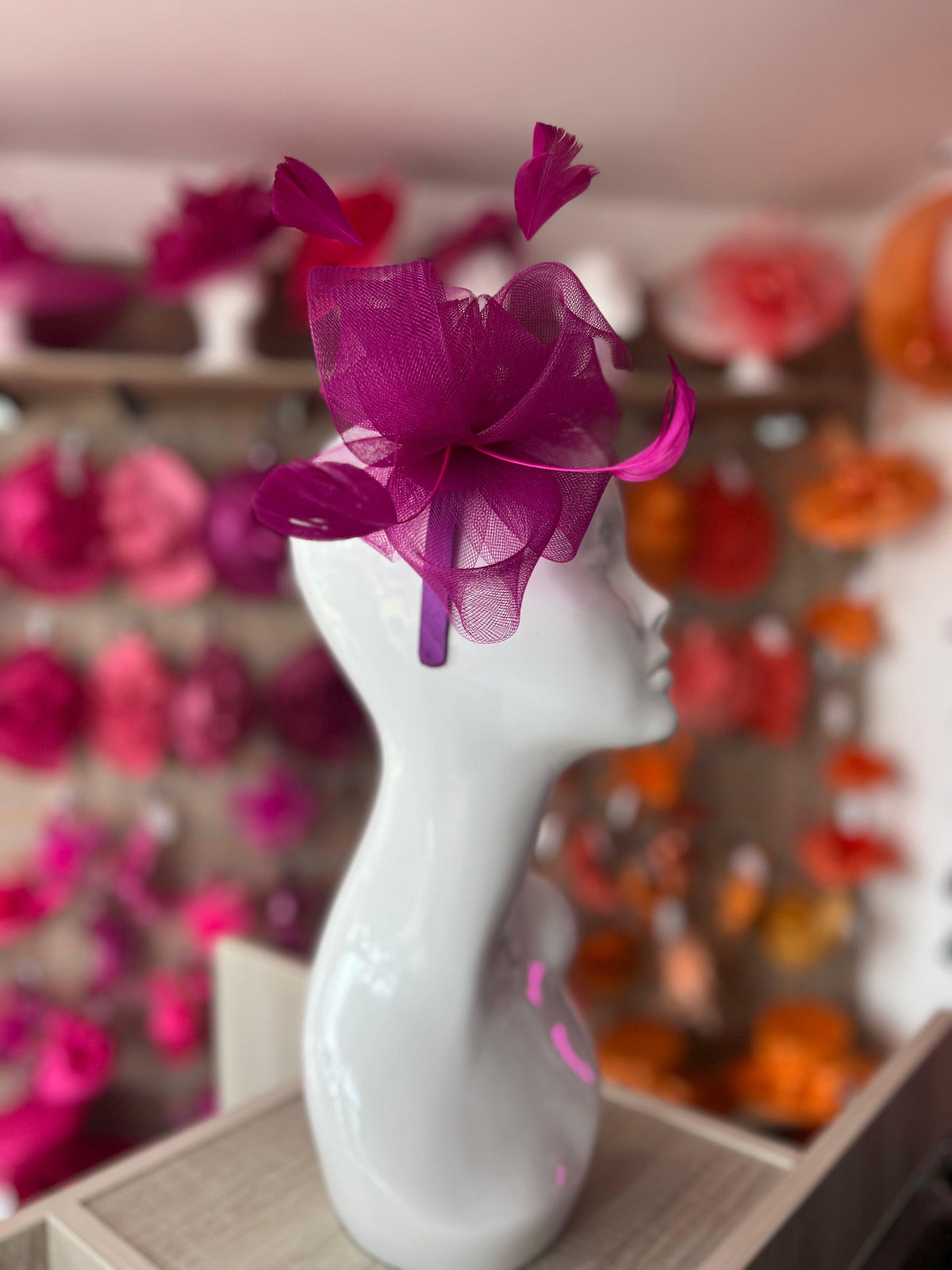 Magenta Large Loop Fascinator With Feathers-Fascinators Direct