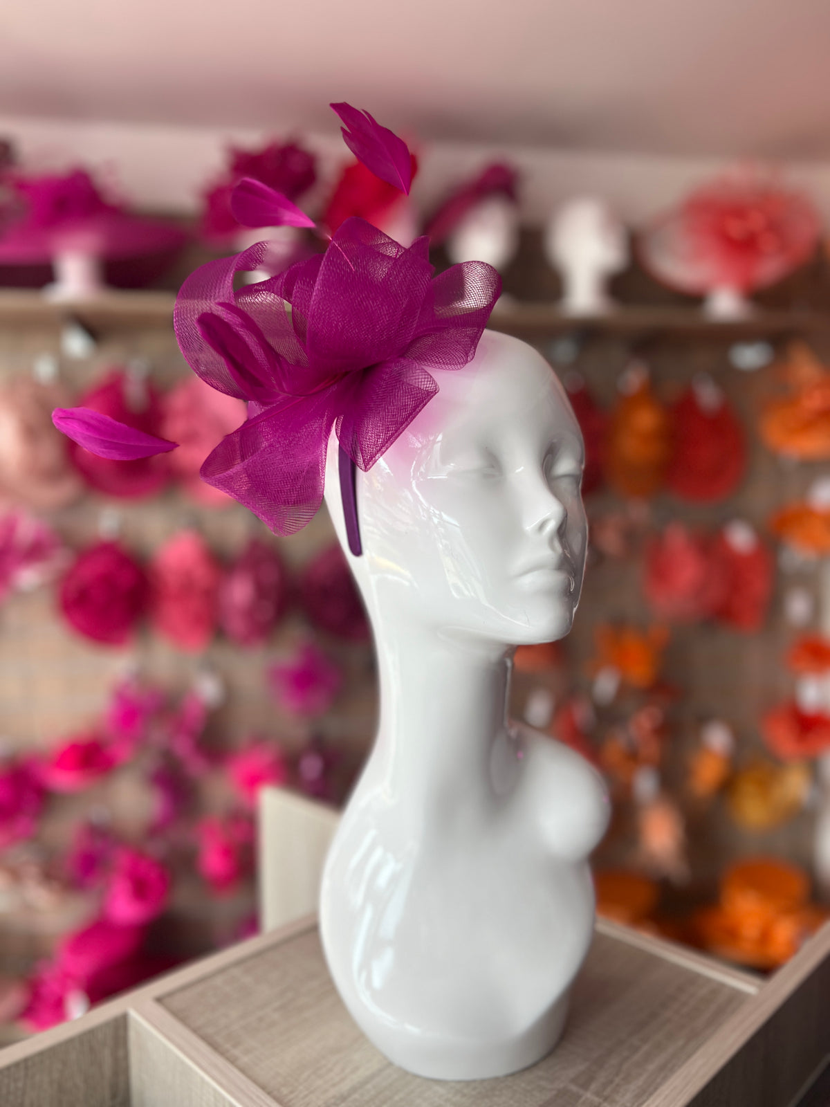 Magenta Large Loop Fascinator With Feathers-Fascinators Direct