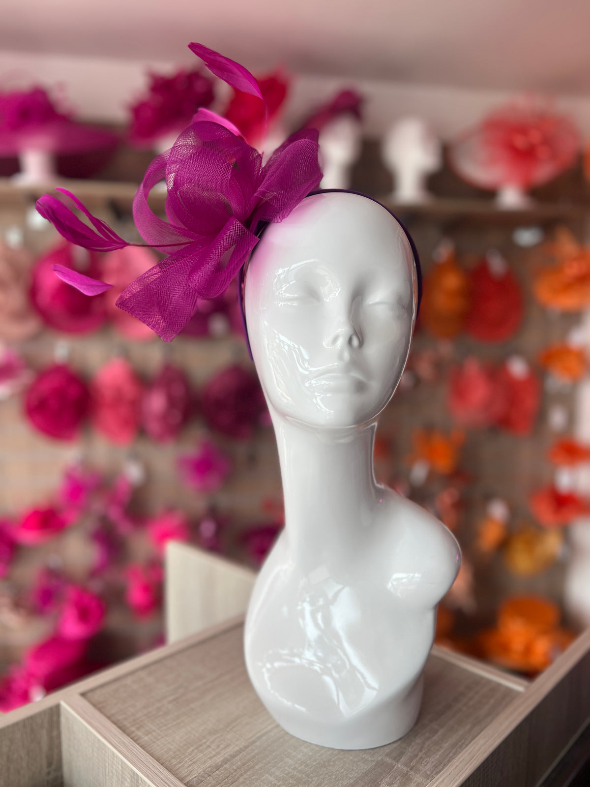 Magenta Large Loop Fascinator With Feathers-Fascinators Direct