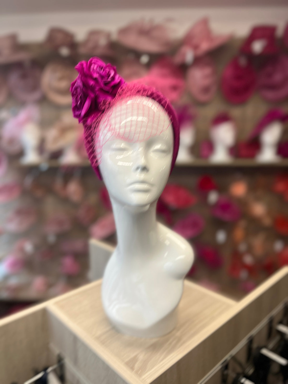 Magenta Rose &amp; Netting Chunky Headband Fascinator-Fascinators Direct