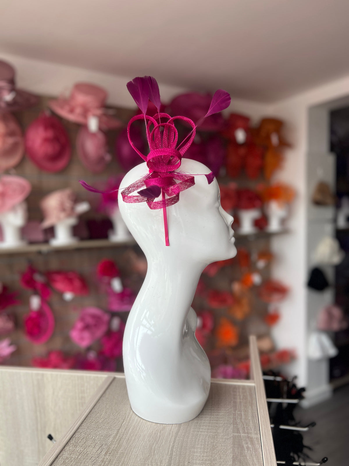 Magenta Sinamay Fascinator Headband-Fascinators Direct