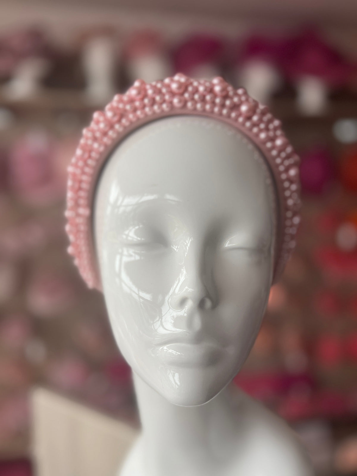 Megan Baby Pink Chunky Pearl Headband-Fascinators Direct