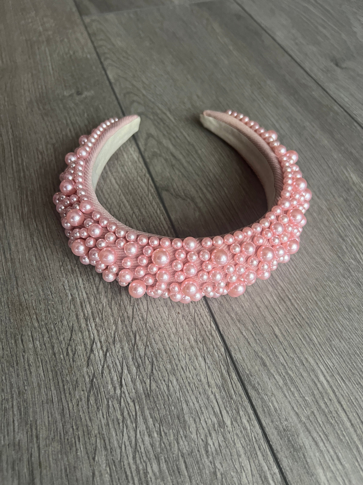 Megan Baby Pink Chunky Pearl Headband-Fascinators Direct
