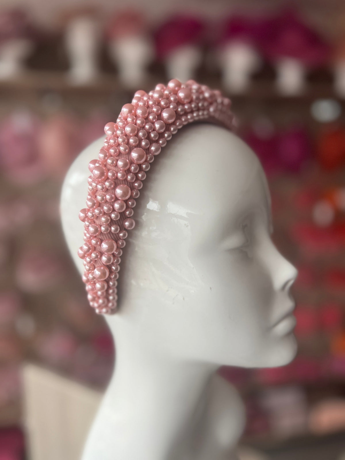 Megan Baby Pink Chunky Pearl Headband-Fascinators Direct
