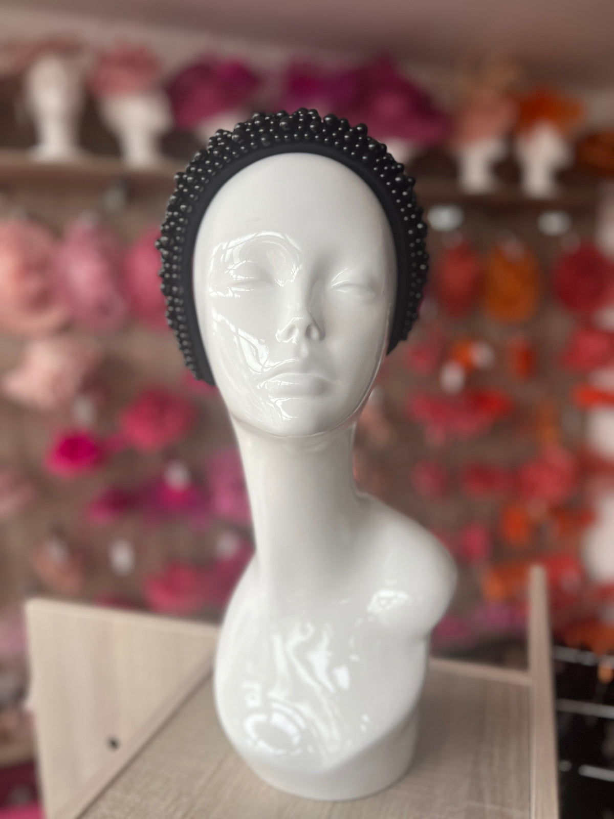 Megan Black Chunky Pearl Headband-Fascinators Direct