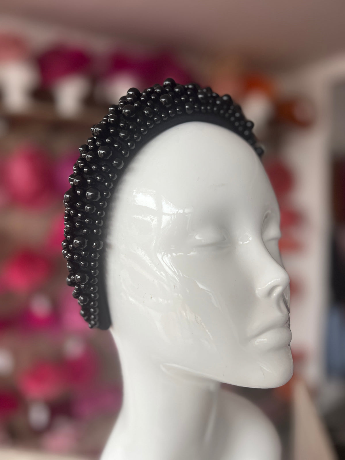 Megan Black Chunky Pearl Headband-Fascinators Direct