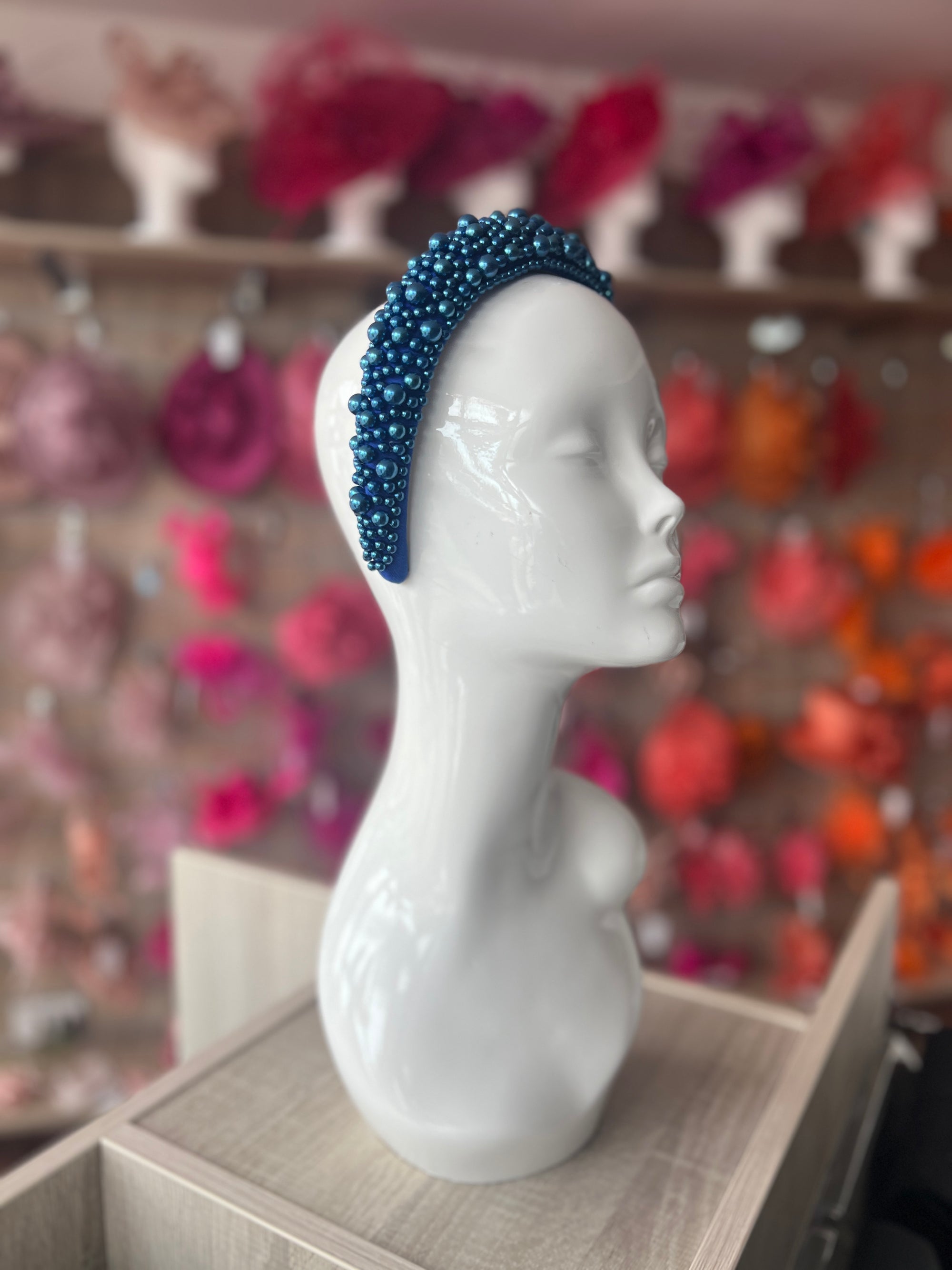 Megan Blue Chunky Pearl Headband-Fascinators Direct