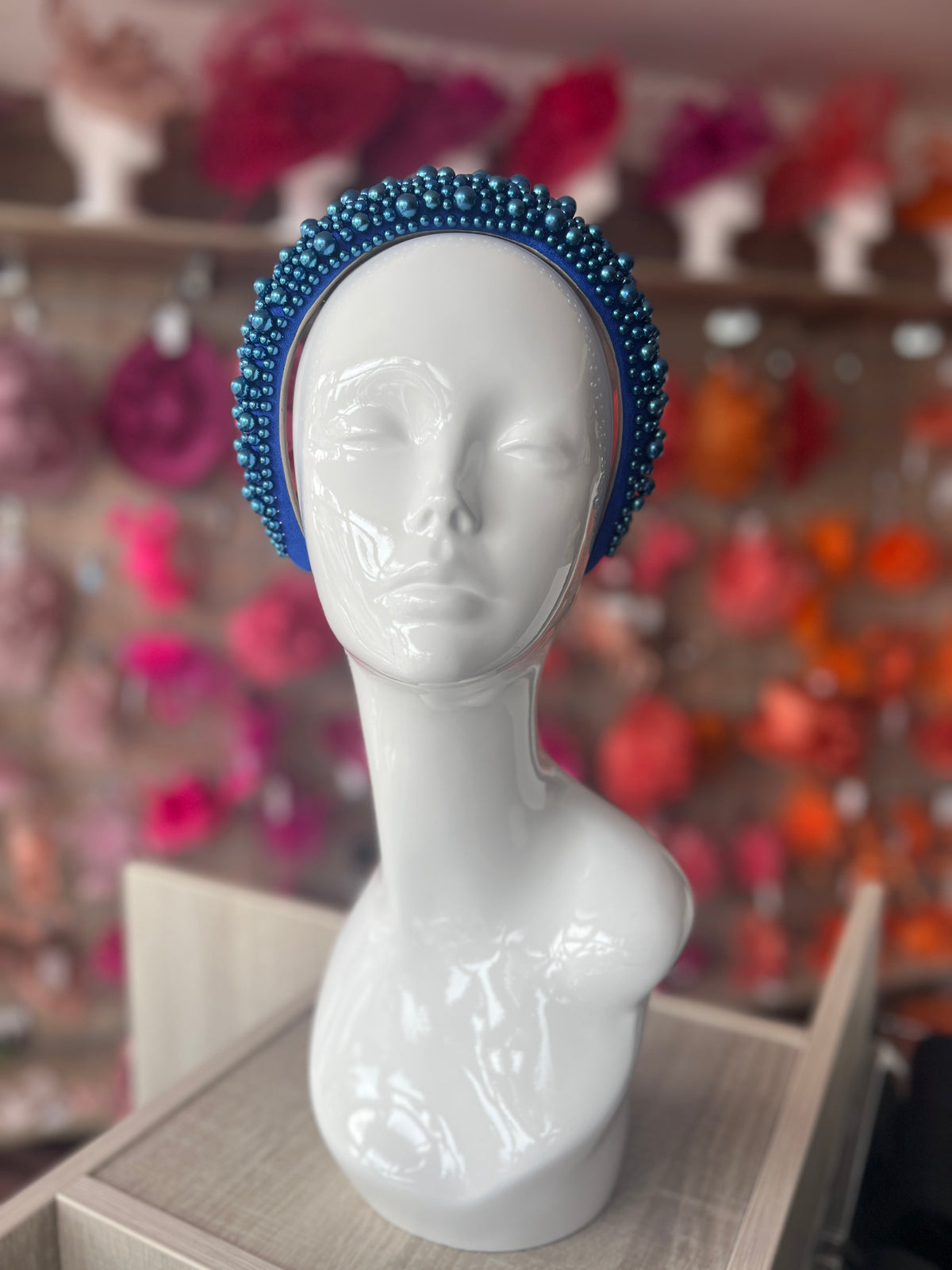 Megan Blue Chunky Pearl Headband-Fascinators Direct