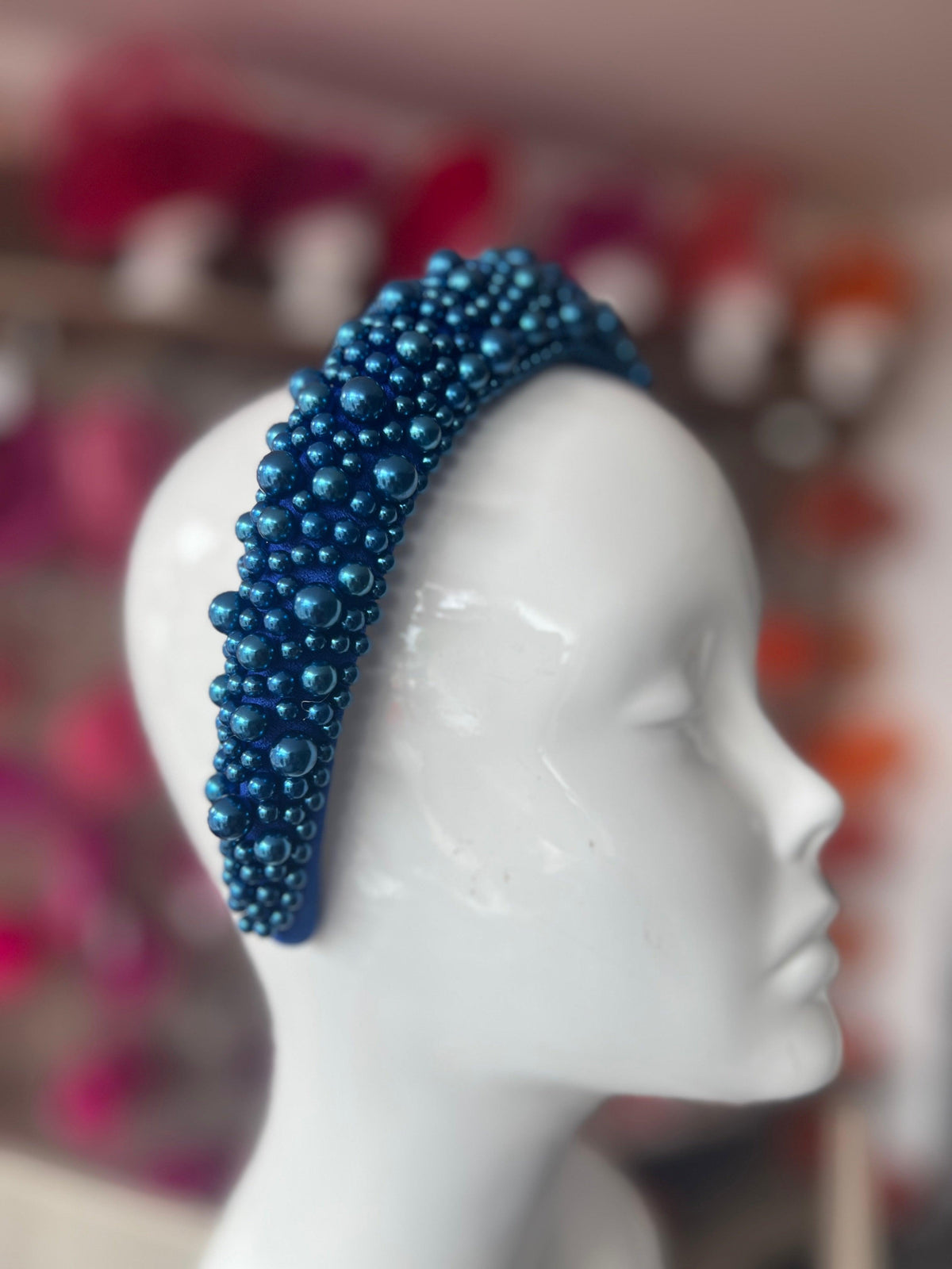 Megan Blue Chunky Pearl Headband-Fascinators Direct