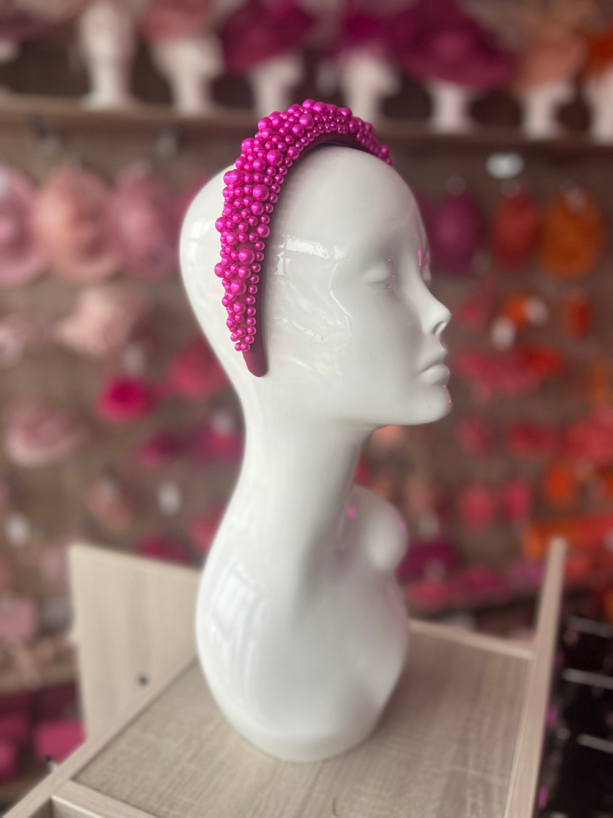 Megan Fuchsia Chunky Pearl Headband-Fascinators Direct
